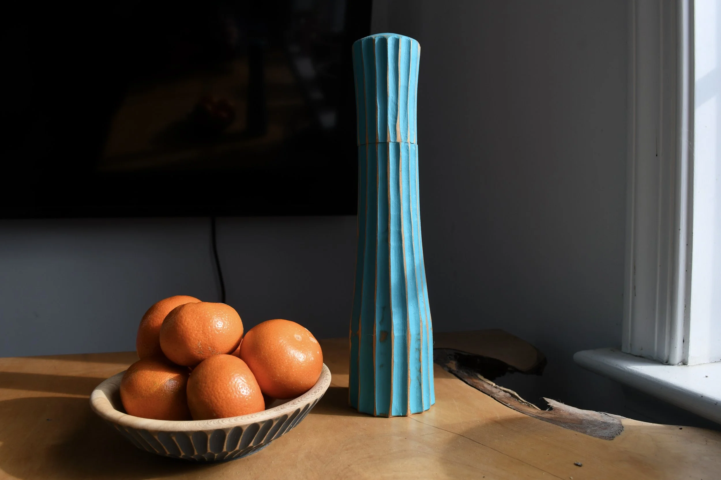 Handcarved Peppermill in Aqua