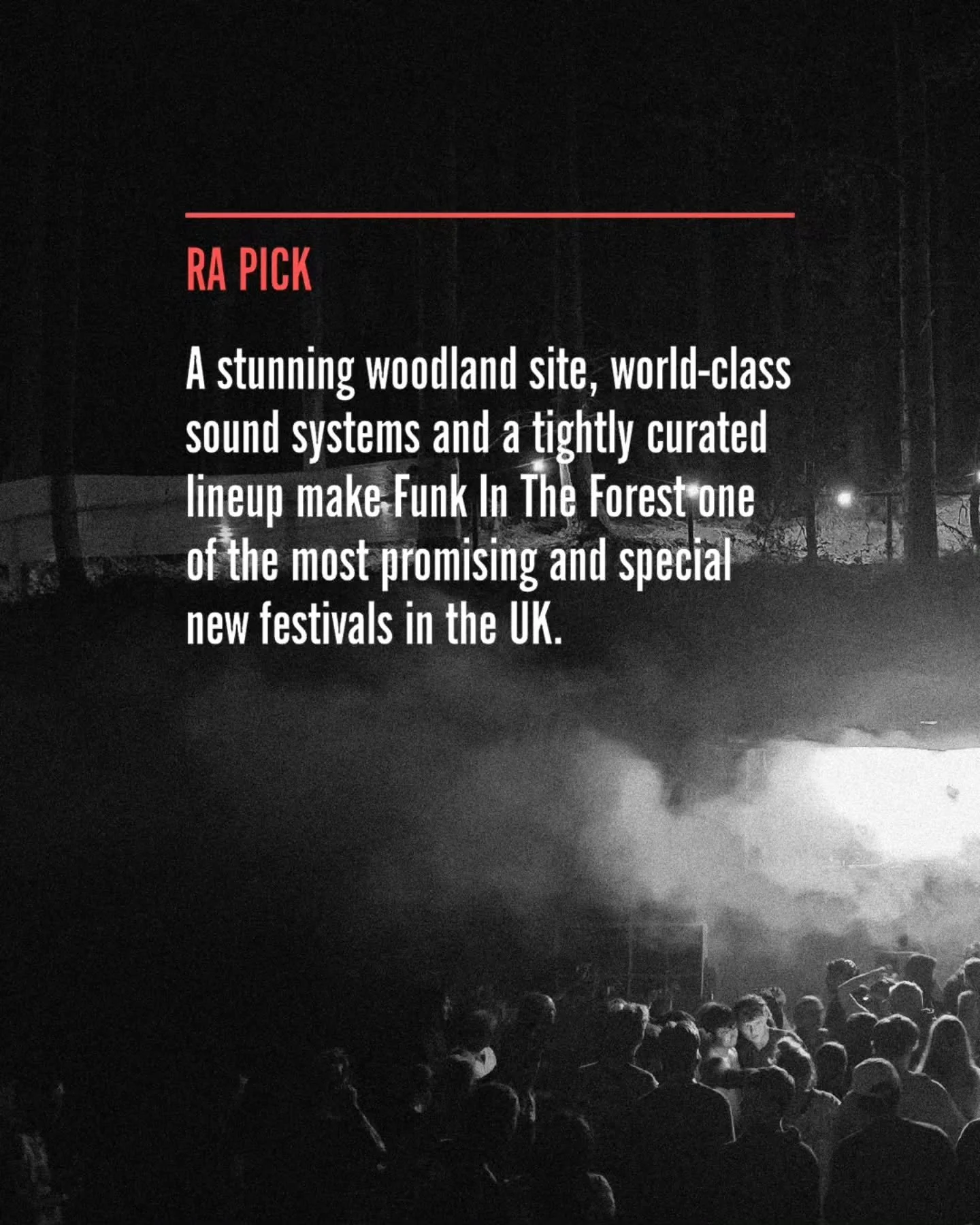 Massive thank you to RA for the really kind words and for choosing this years festival as one of their RA picks.

We are now down to less than 50 tickets before we are completely sold out.

Link in bio.

Looking forward to seeing you in the forest x