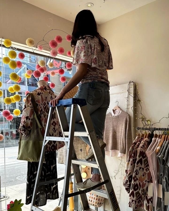 I installed my mobiles at @coalminersdaughter on Queen St West yesterday. They look like cherry blossoms dancing in the air. Thanks for the collab and for trusting my vision! Perfect spring window.

#mobikemaker 
#installationartist 
#windowdisplay 
