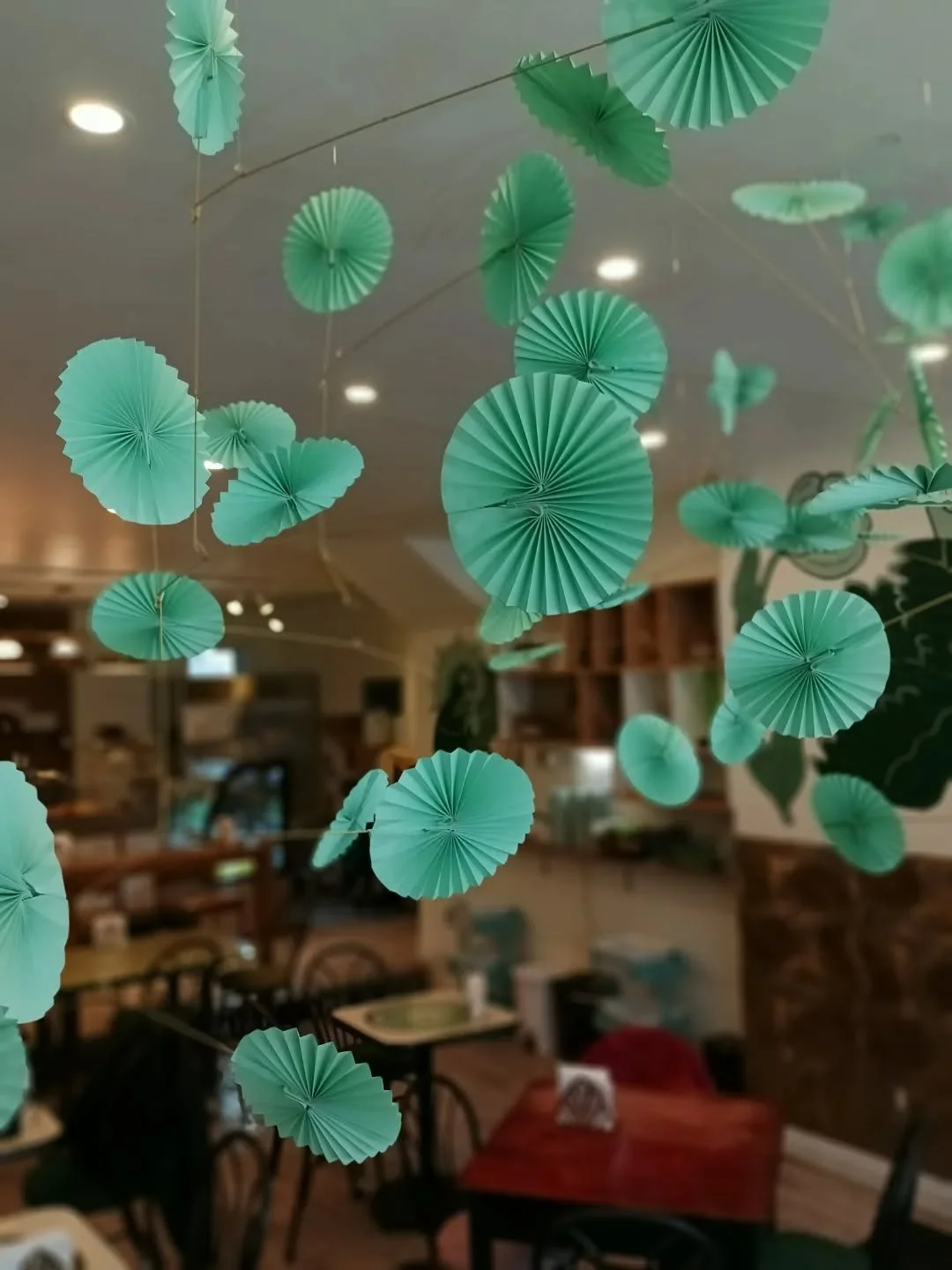 You can have your coffee underneath a canopy of floating fans at the @fantail_bakery_cafe this month. 

I'm feeling excited that I'm displaying these new mobiles at my favorite neighborhood cafe in Roncy. Go try one of their amazing in-house baked tr