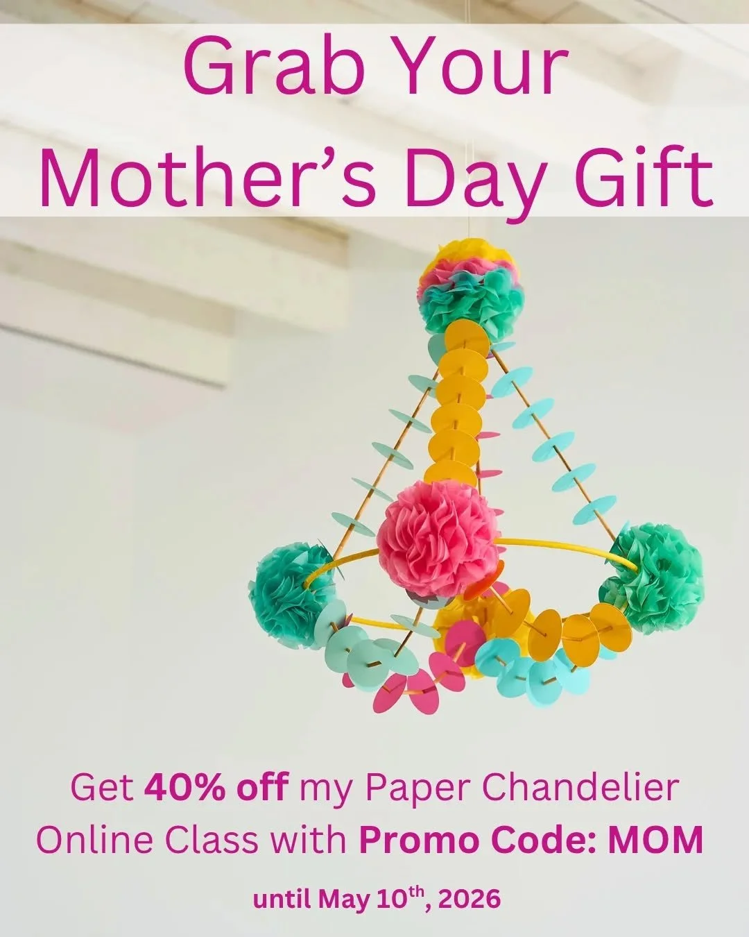 Your sign to finally make that dreamy paper chandelier 💐🌸🌺

My online class is 40% off until Sunday only - a beautiful Mother's Day gift for the creative souls in your life (or for yourself).

Learn at your own pace and fill your home with colour,