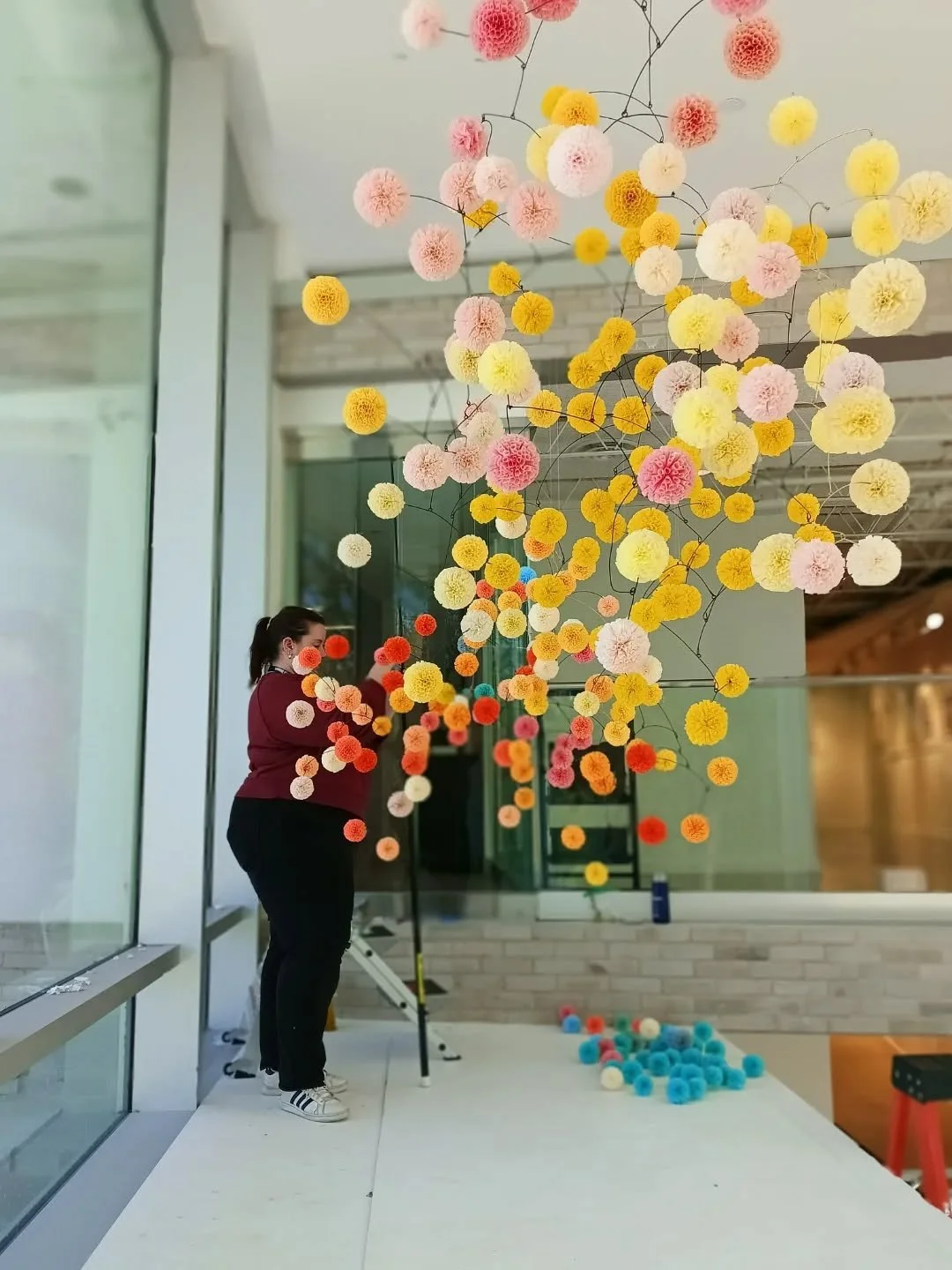 These photos make me so happy. Some behind-the-scenes pics of my installation DANCING BLOSSOMS at the Clark Centre for the Arts.