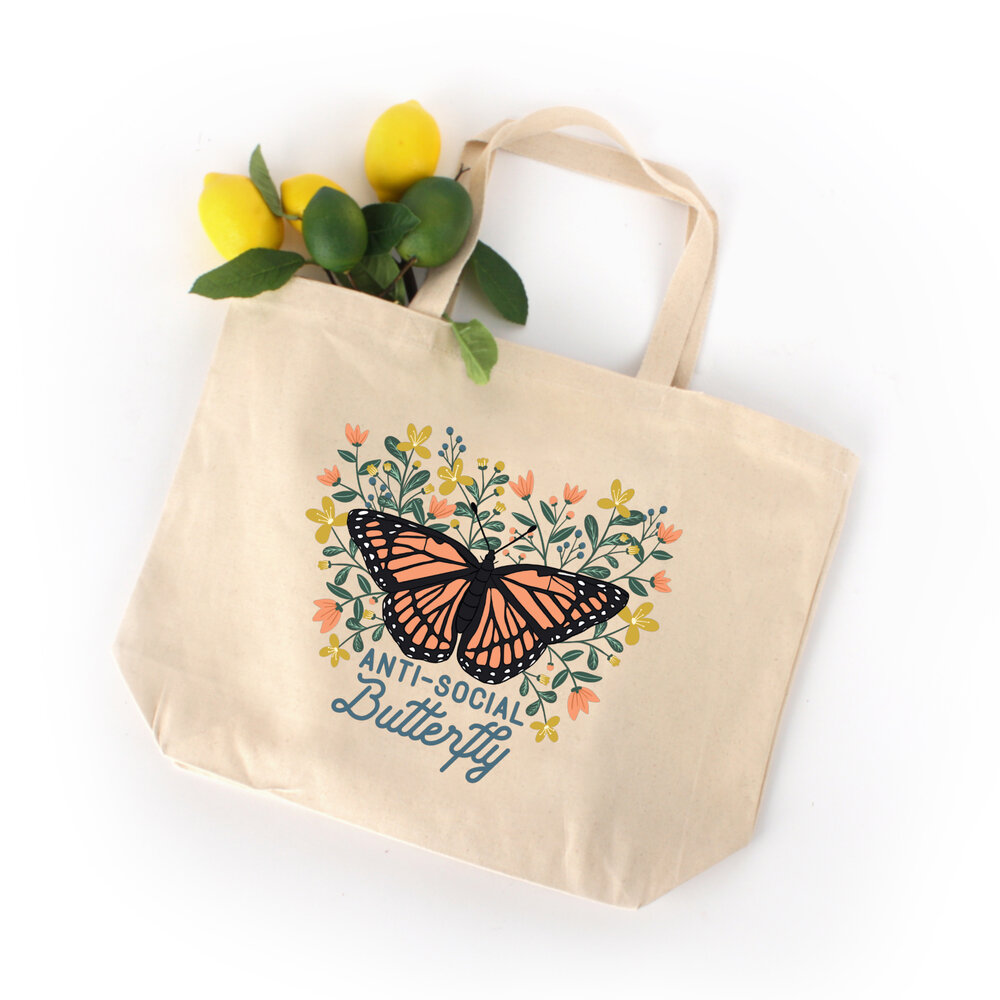 Tote Bag-Floral Butterflies