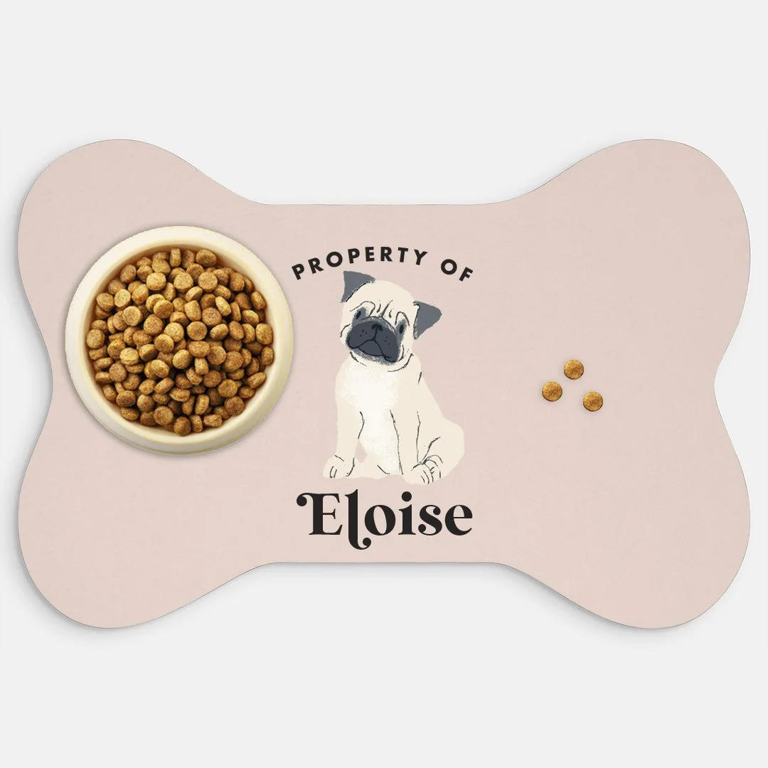 Bone Shaped Dog Bowl Mat (Blush Pink)