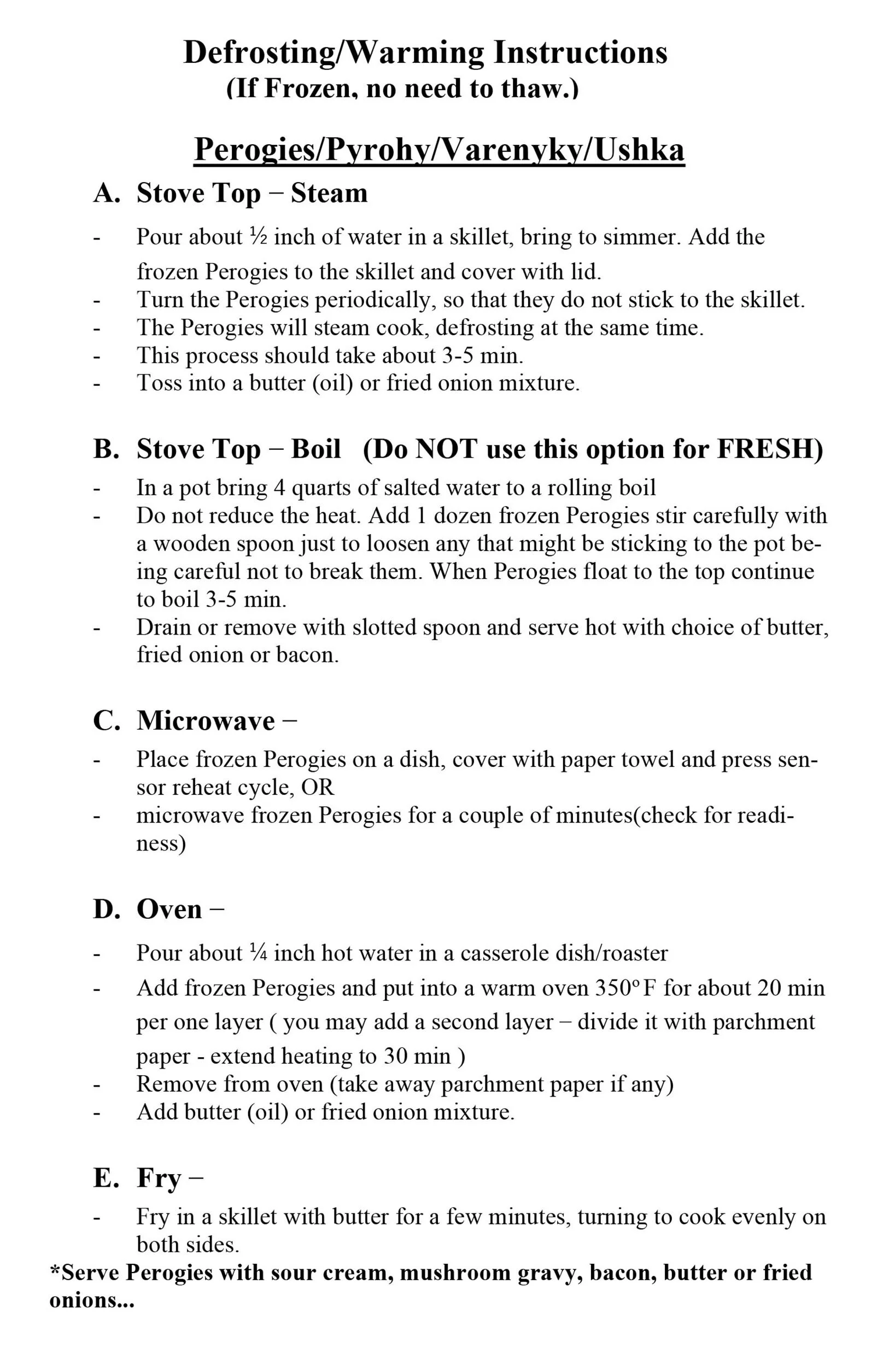 Heating Instructions — Terrace TakeAway Homemade Ukrainian Food