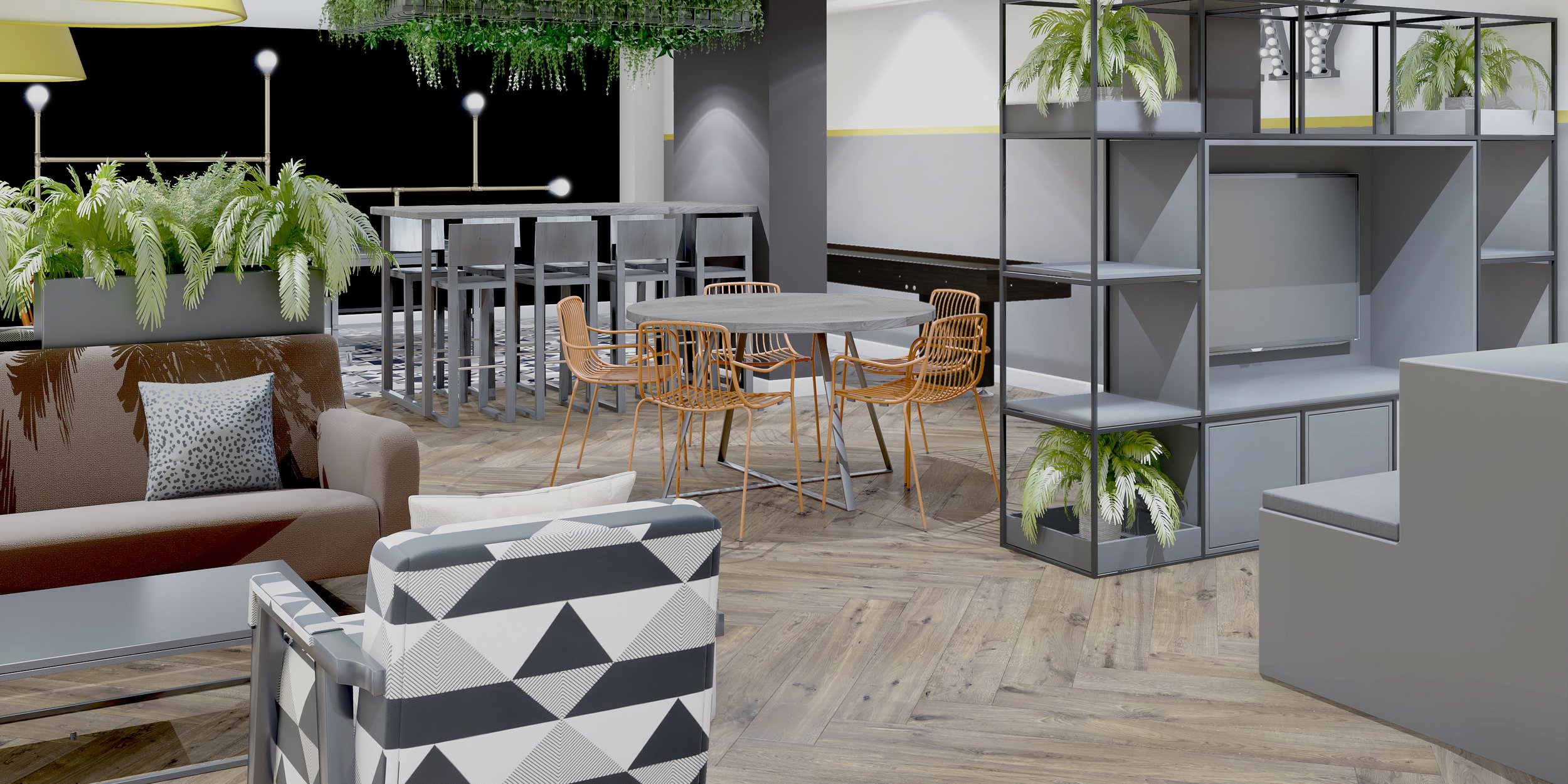 Communal area with biophilic elements