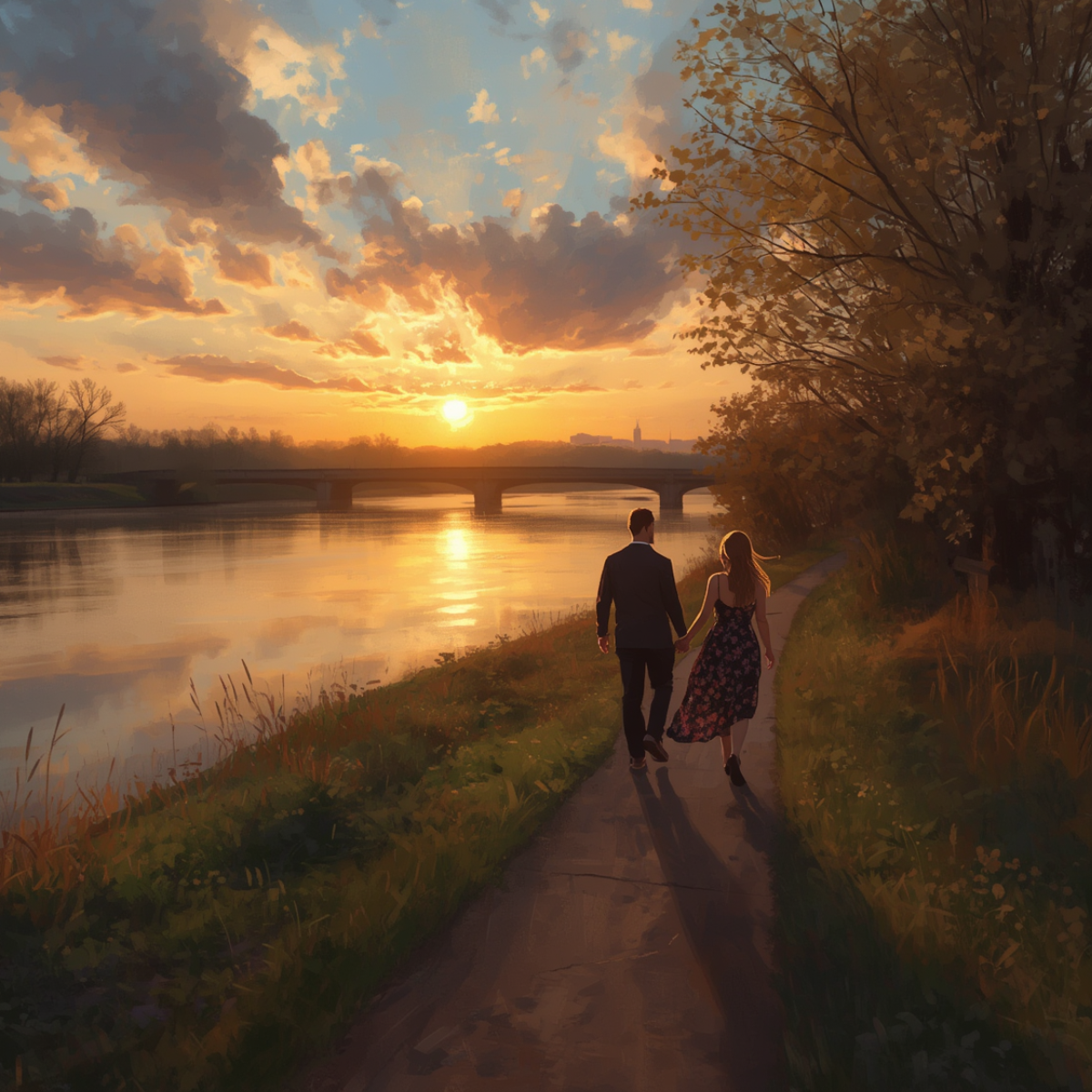 Romantic sunset along the Great Miami River in Hamilton Ohio proposal location
