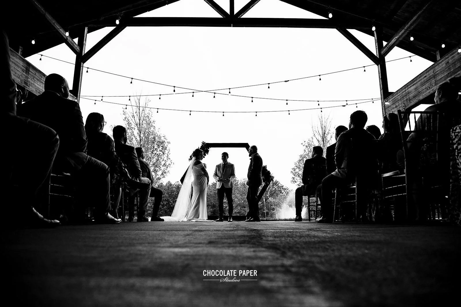 Outdoor wedding ceremony near Cincinnati with waterfront views