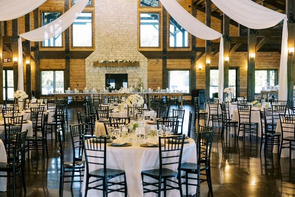 Elegant wedding venue reception set up for 250 wedding guests