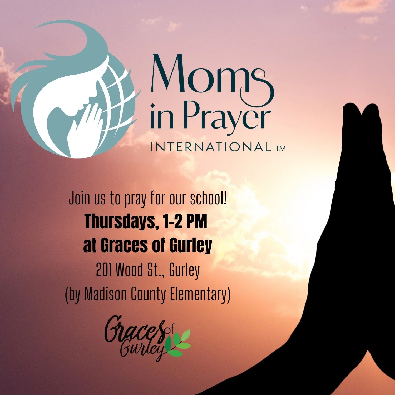 Tomorrow!!! Praying Moms, join us to pray over our schools, staff, and students. 

Philippians 4:6
&ldquo;Do not be anxious about anything, but in everything by prayer and supplication, with thanksgiving, let your requests be made known to God.&rdquo