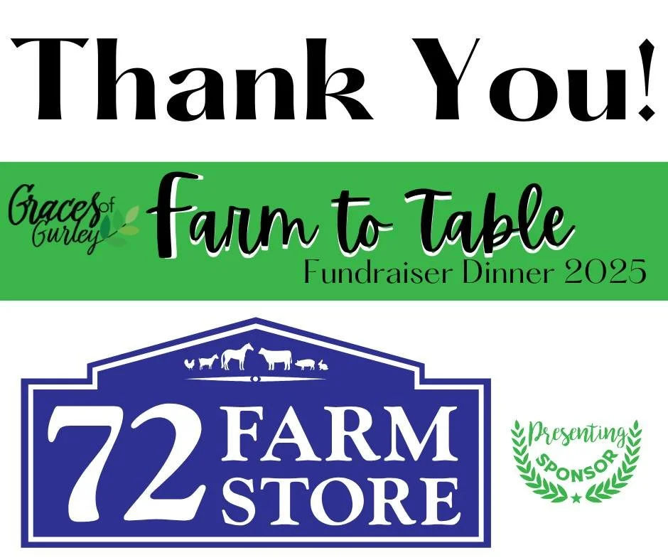 We are just 3 weeks away from our annual Farm to Table Fundraiser Dinner, and we cannot say THANK YOU loud enough to this year&rsquo;s Presenting Sponsor &mdash; Gurley&rsquo;s very own 72 Farm Store! 🌾💚
Their generosity helps us foster generationa