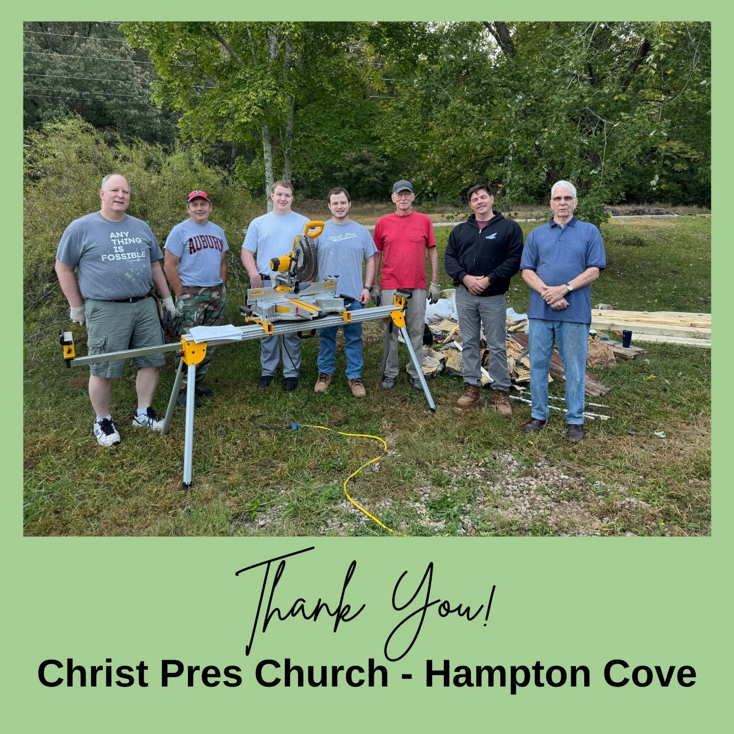 More thanks&hellip; and another GOD-sized story!
As we continue sharing our Thanksgiving story, we want to give a huge thank you to the men from Christ Pres Church in Hampton Cove. This summer, they served alongside our Jacob&rsquo;s Ladder seniors a