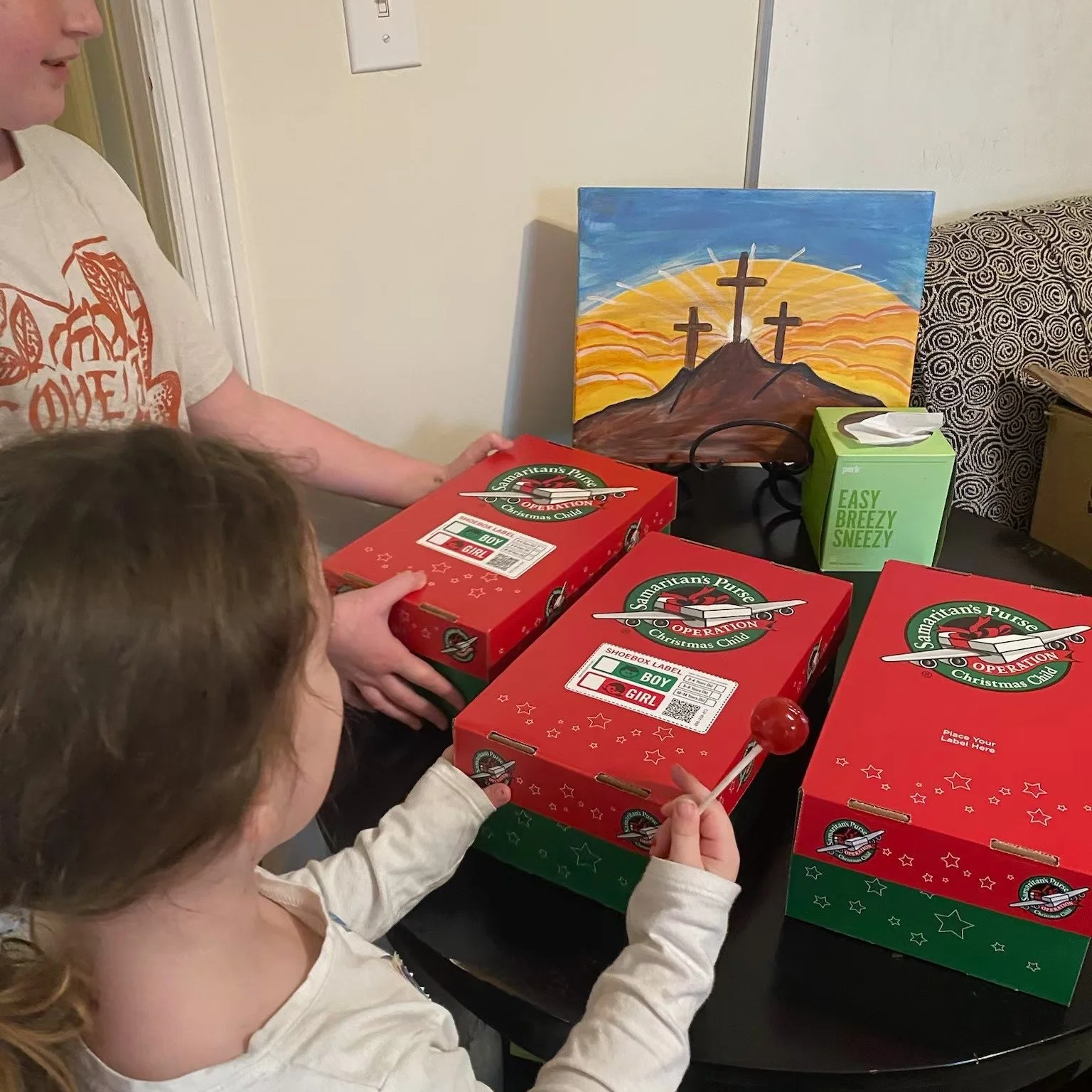 Sharing Jesue around the world!
We love teaching our Jacob&rsquo;s Ladder students the joy of giving back!
This year we partnered with First Baptist Gurley to help fill Operation Christmas Child shoeboxes. Each child brought a dollar and shopped in o