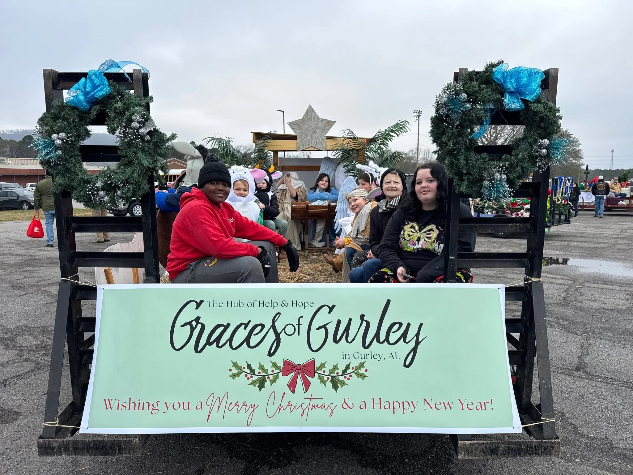 Our Jacob&rsquo;s Ladder minis had the best time dressing up for the Gurley Christmas Parade, as the animals, angels, and shepherds who came to worship Jesus after His birth. 🎄✨
A HUGE thank you to AKRA and Johnson Landscaping for pulling our crew o