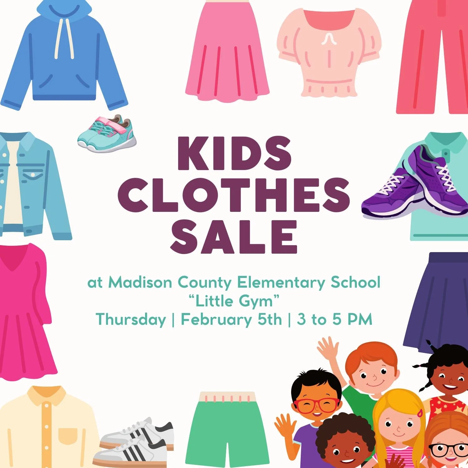 1 week from today...
Thursday, February 5th, 3 to 5 PM
Kids Clothes Sale at MCES little gym!!!