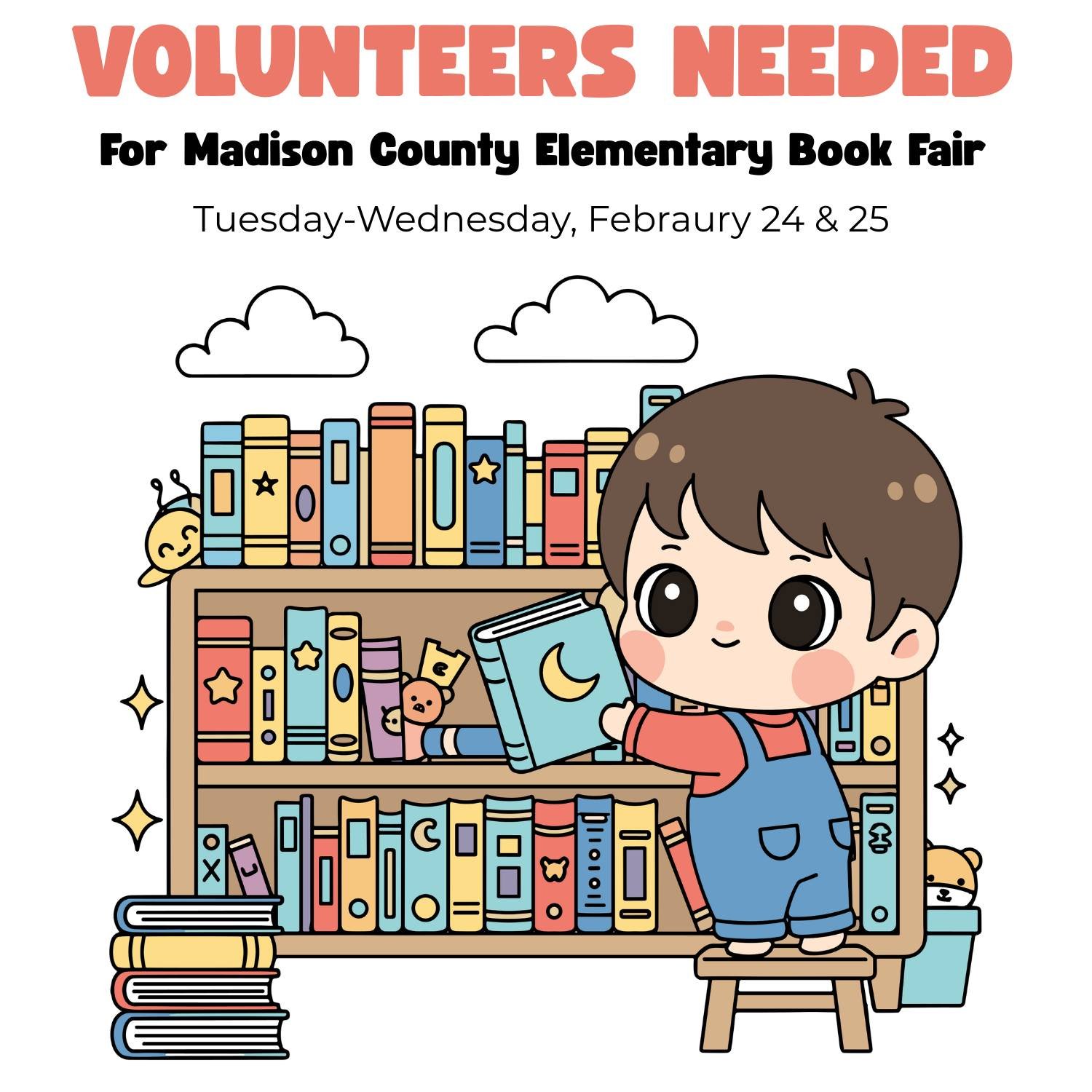Madison County Elementary School is in need of helpers to volunteer at their BOOK FAIR next Tuesday and Wednesday, February 24 &amp; 25. If you can help, visit the signup link. Your help would be GREATLY appreciated! https://www.signupgenius.com/go/1