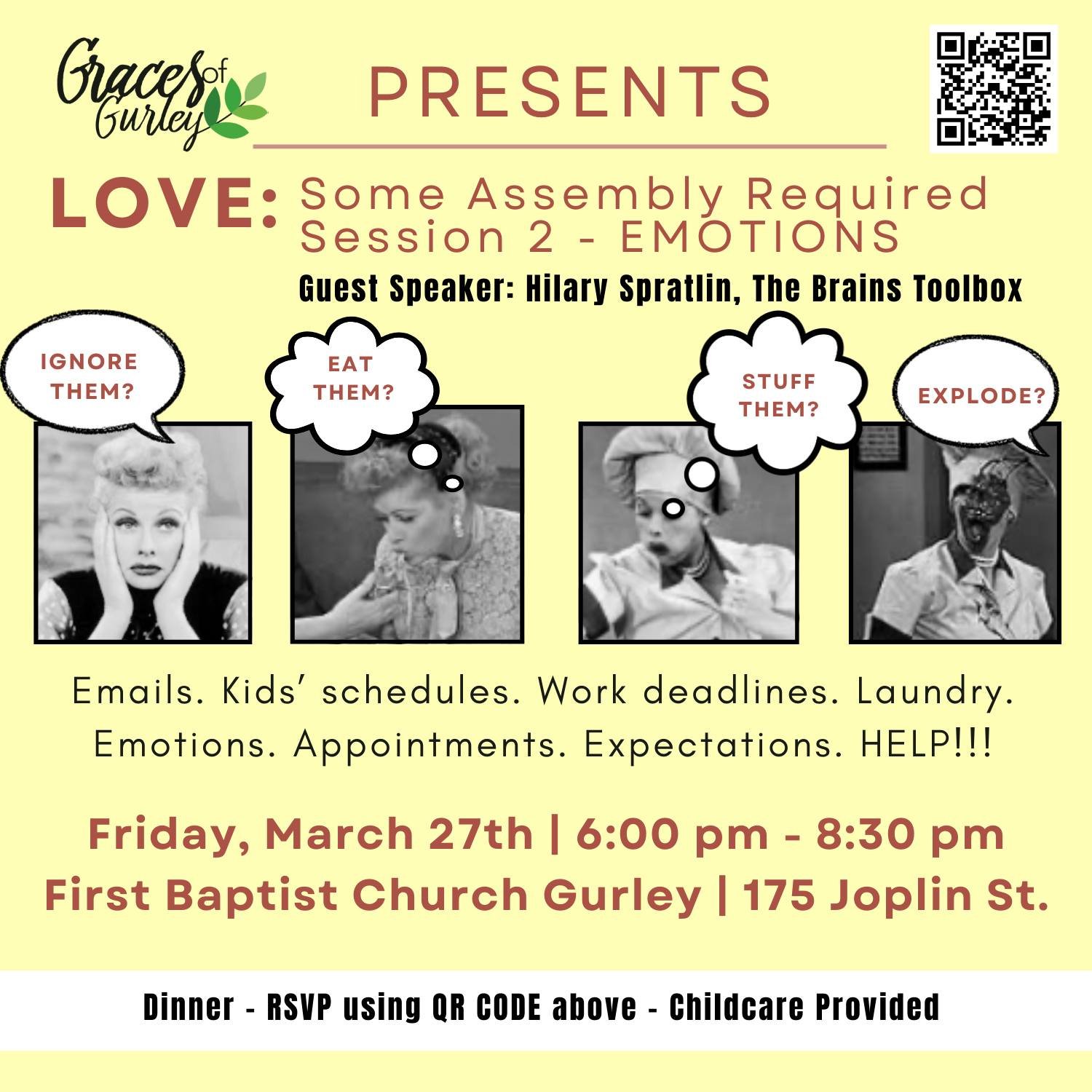 One week from today!
Be sure to register and join us for a fun and encouraging evening as we learn how to better understand and manage our emotions&mdash;and the emotions of those around us.
God gave us emotions, so let&rsquo;s learn how to use them 