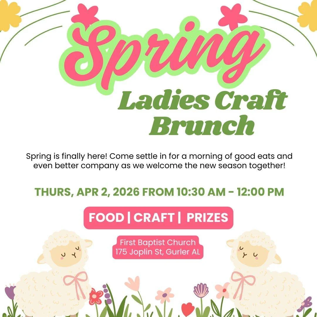 Thank you to the wonderful ladies from New Salem Baptist Church for coming out to host our April Craft Lunch this Thursday.
Note: This month&rsquo;s gathering will be held at First Baptist Church Gurley, not at Graces of Gurley. We&rsquo;re expecting