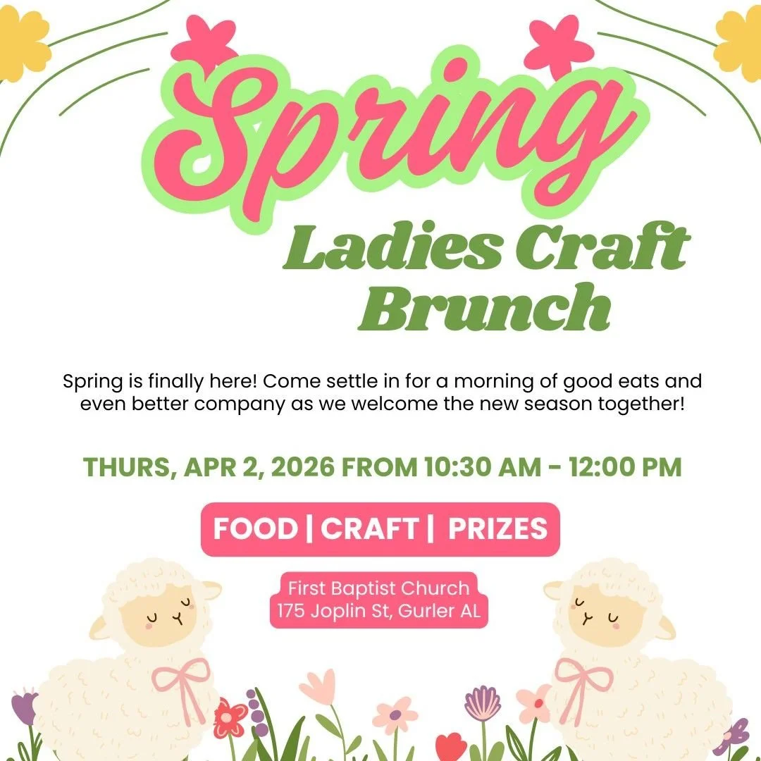 Thank you to the wonderful ladies from New Salem Baptist Church for coming out to host our April Craft Lunch! 💛
Note: This month&rsquo;s gathering will be held at First Baptist Church Gurley, not at Graces of Gurley. We&rsquo;re expecting a larger c