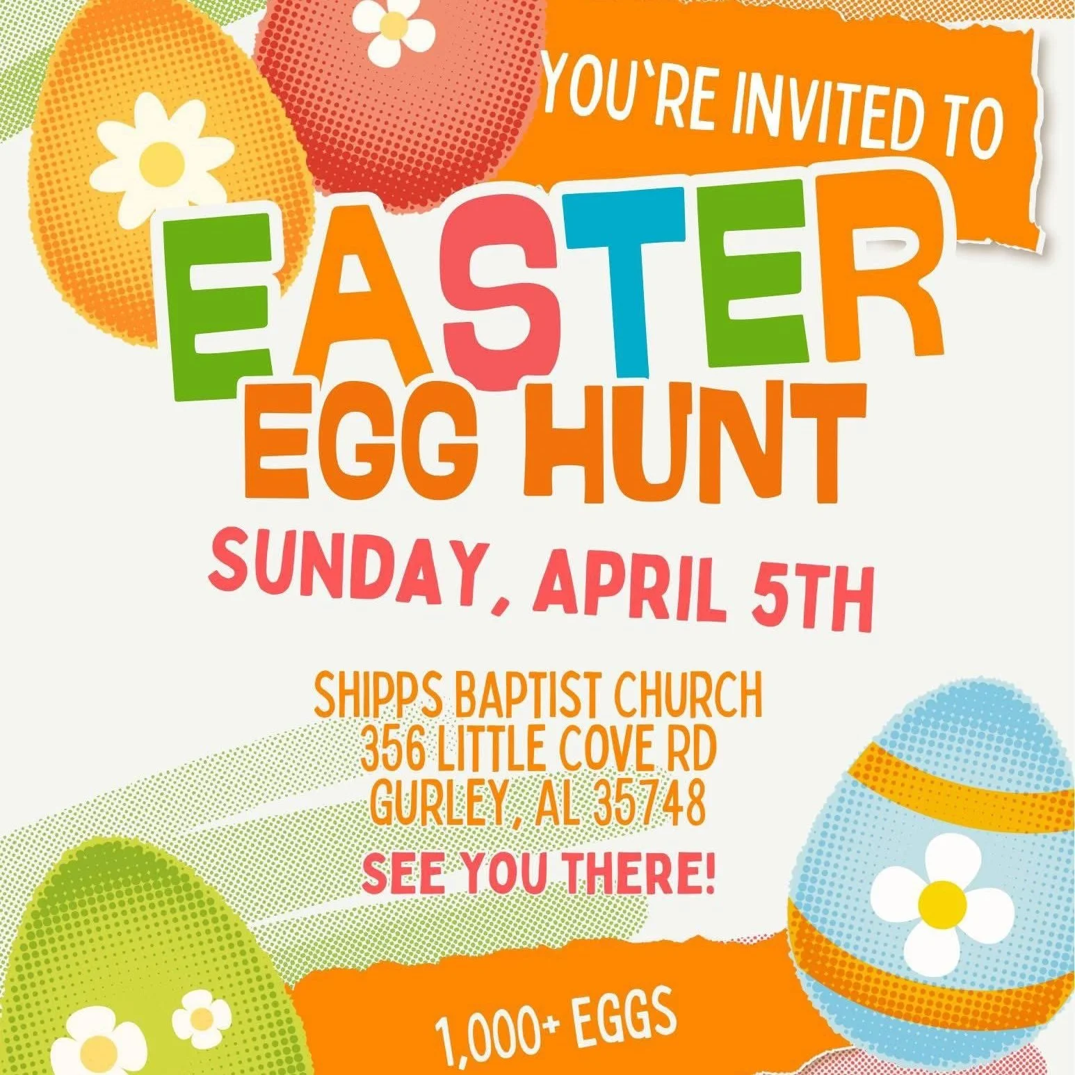 Join SHIPPS Baptist Church Sunday at 11 AM for service and stay after for their Easter celebration.