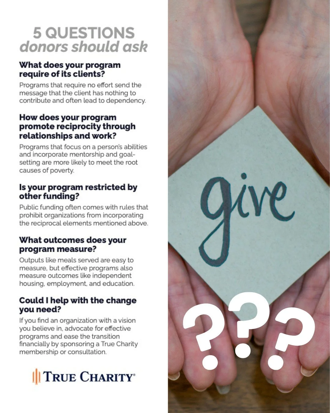 TRUE CHARITY TUESDAY
5 Questions donors should ask charities they partner with
1. What does your program require of its clients?
At Graces of Gurley, we believe in a hand-up, not a handout. We require participants to engage in relationships, attend c