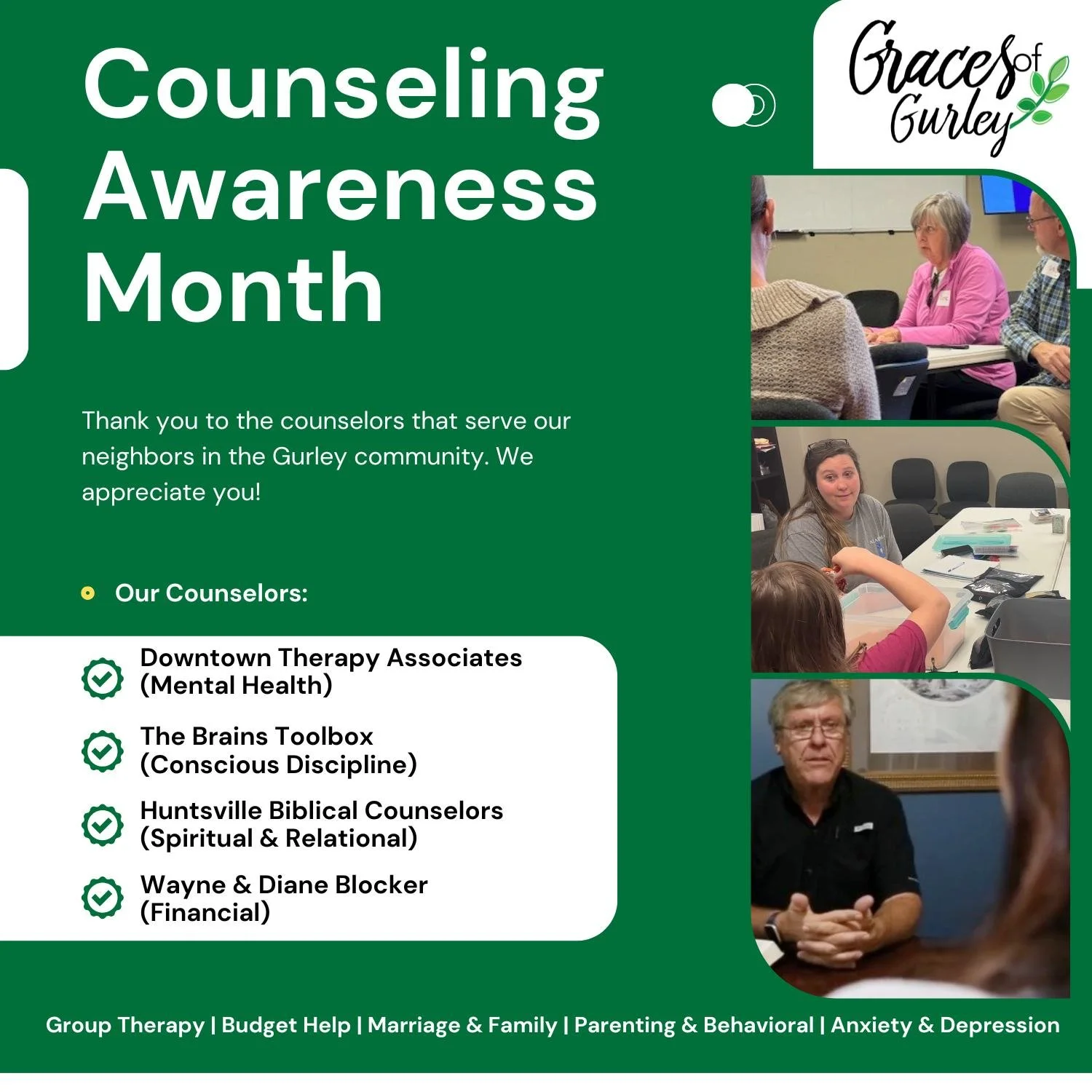 April is Counseling Awareness Month 💙
We are so grateful for the counselors who partner with us to provide quality care for our community:

&bull; Downtown Therapy Associates &ndash; a team of independent professional counselors serving a wide range