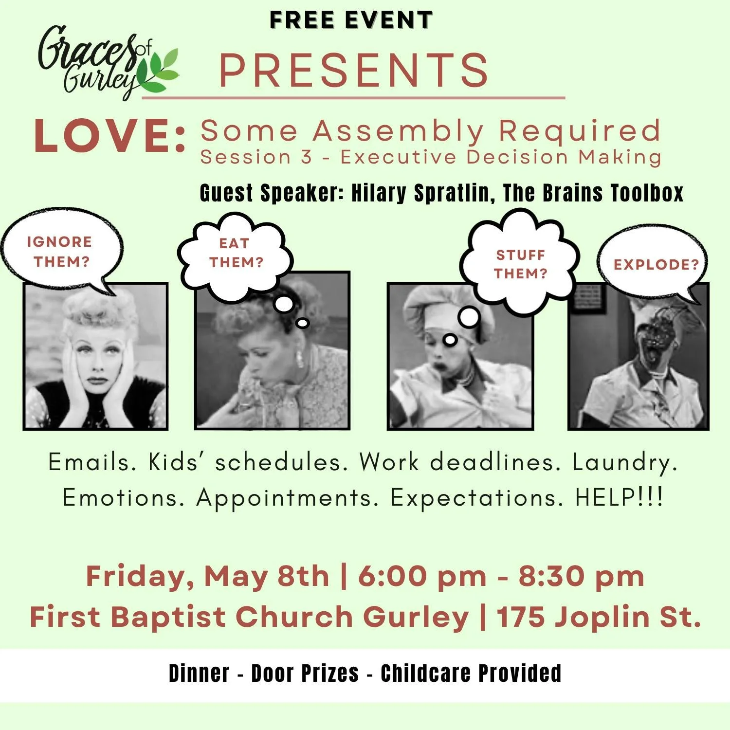 1 week from tomorrow!
Join us for the final session of our 3-part series, LOVE: Some Assembly Required &mdash; Executive Decision Making.
Missed the first two? No problem. Hillary will give a quick recap before diving into practical tools to help you