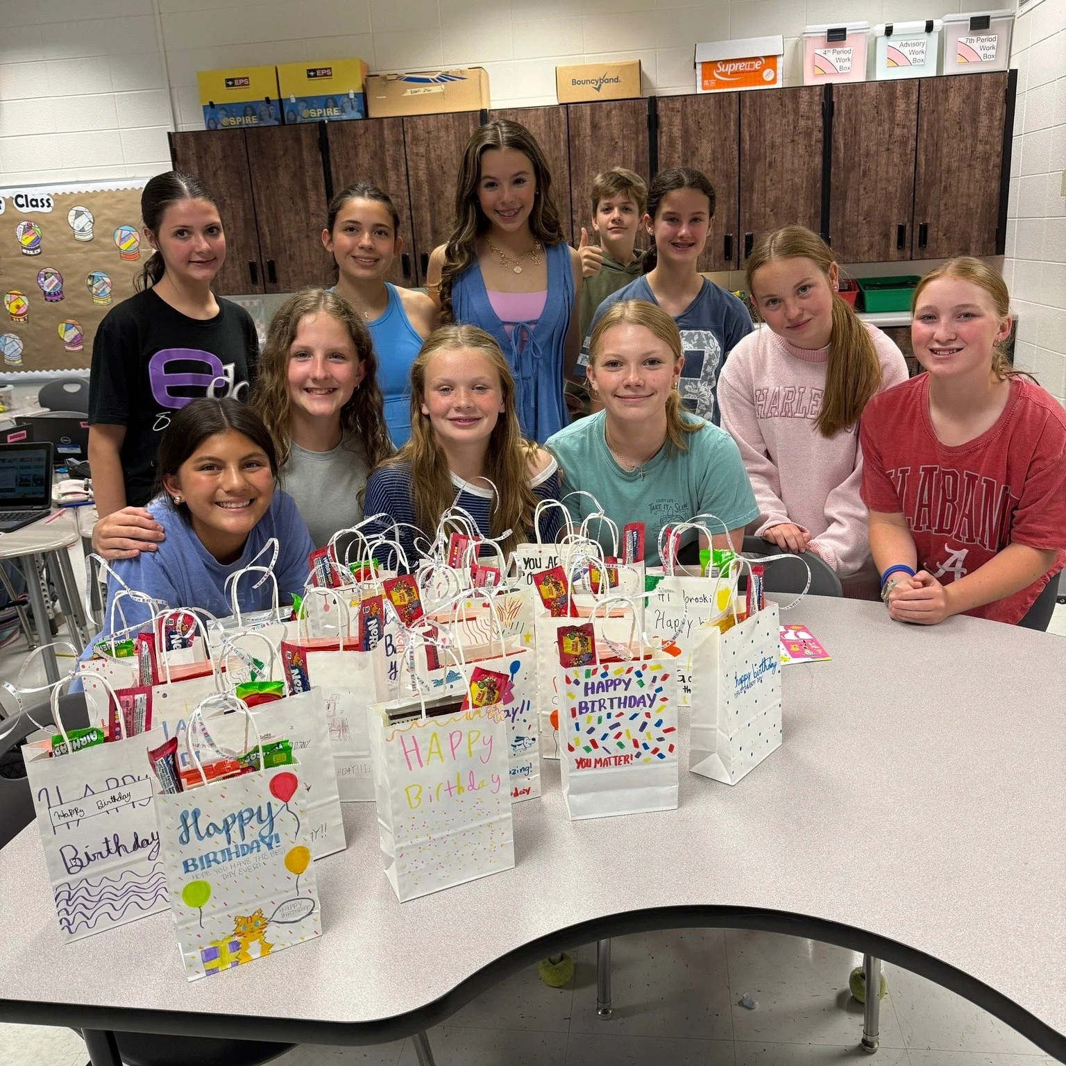 A HUGE thank you to the Hampton Cove Middle School Community Helpers Club! 🎉
These amazing 7th and 8th grade students lovingly packed and colored birthday bags for our Jacob&rsquo;s Ladder students with upcoming birthdays. Their kindness and creativ