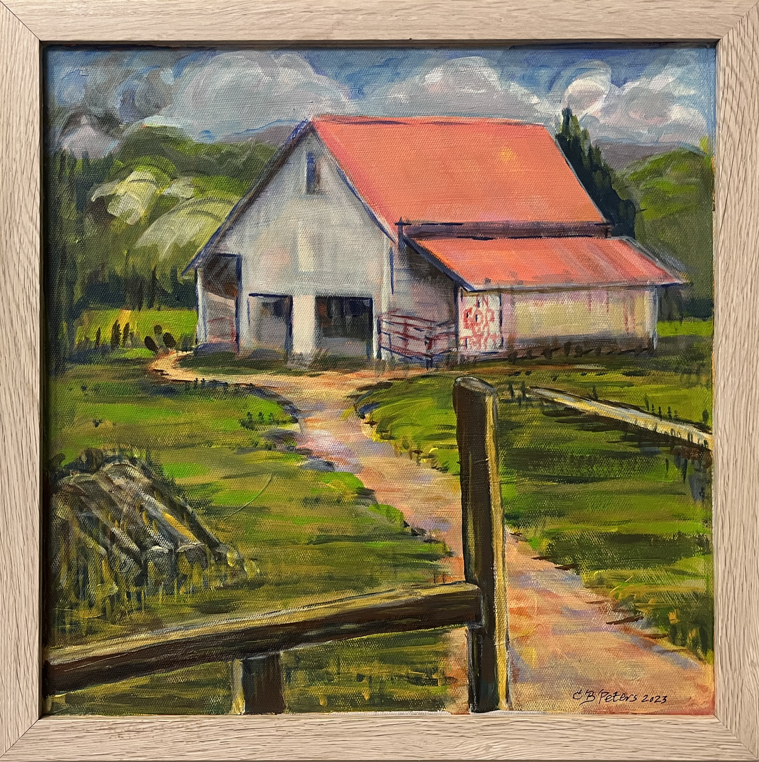 carlette beam peters taylor cow barn on clarks creek circa 1936 acrylic on board 12x12.png