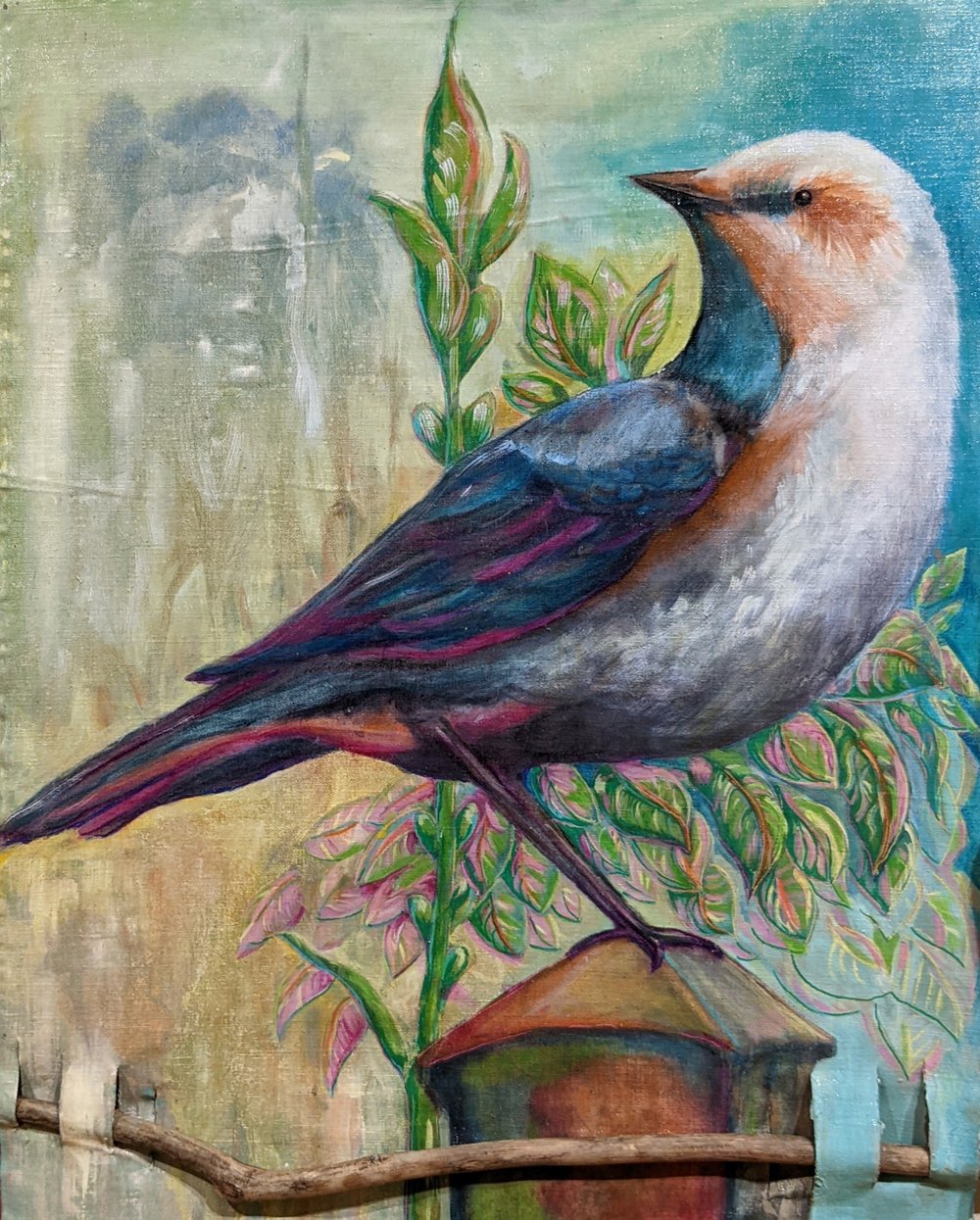  Susan Marlowe,  Bird , 2023, mixed media, 27 x 37 in. 