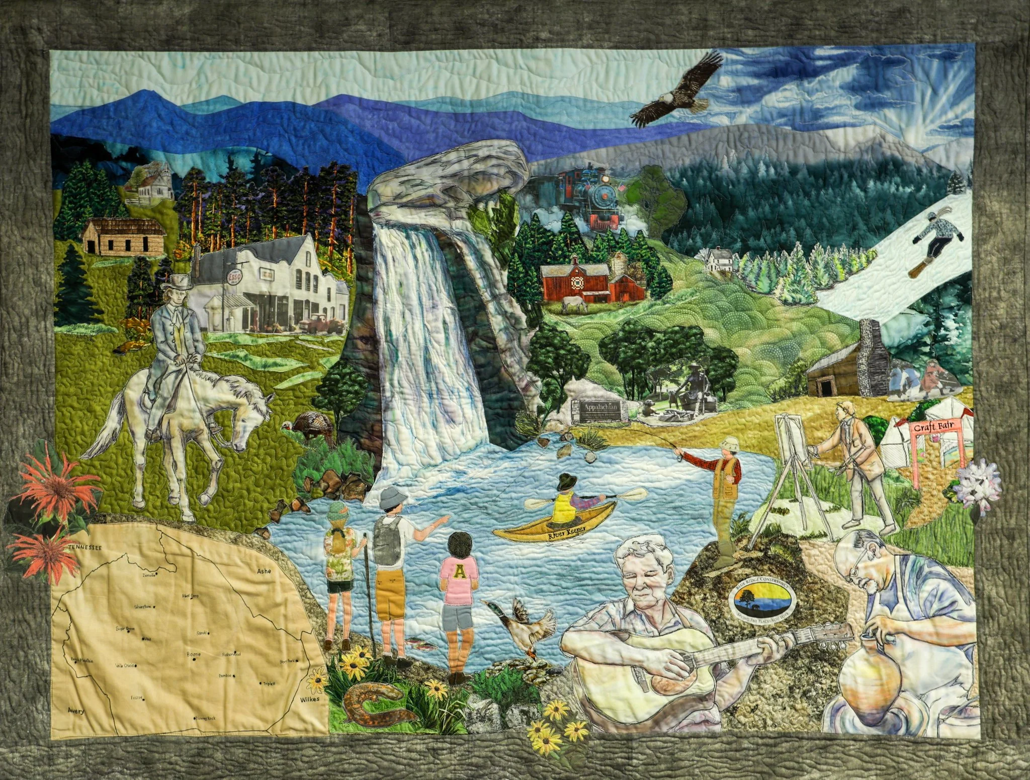  Patty Blanton, Susan Payne, Sue Corcoran, Susan Sweet, and Irina Robinson, Watauga County Commemorative Quilt,  2024, 14 in, Blowing Rock Art &amp; History Museum.  