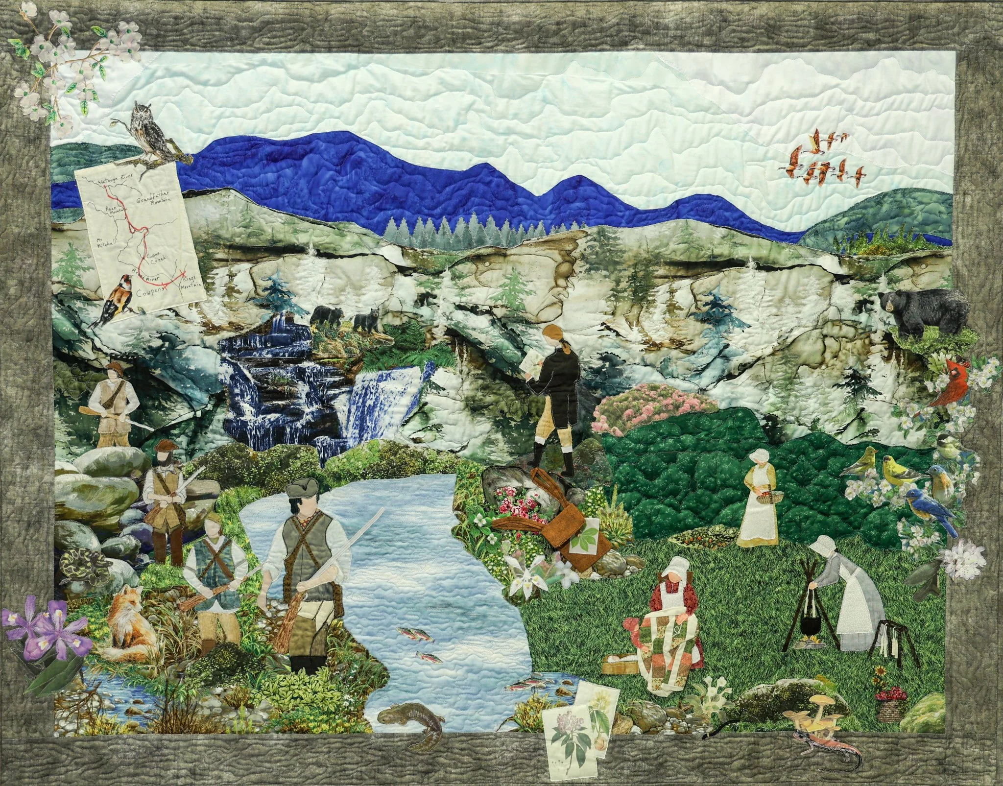  Patty Blanton, Susan Payne, Sue Corcoran, Susan Sweet, and Irina Robinson, Watauga County Commemorative Quilt,  2024, 14 in, Blowing Rock Art &amp; History Museum.  