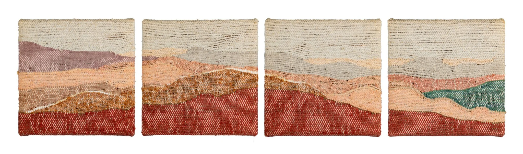  Barbara Grenell,  October Evening,  1989, wool, linen, and cotton rug warp. 24 x 96 x 2 in. Gift of Judy &amp; Bill Watson, BRAHM Permanent Collection 2025.007.001. 