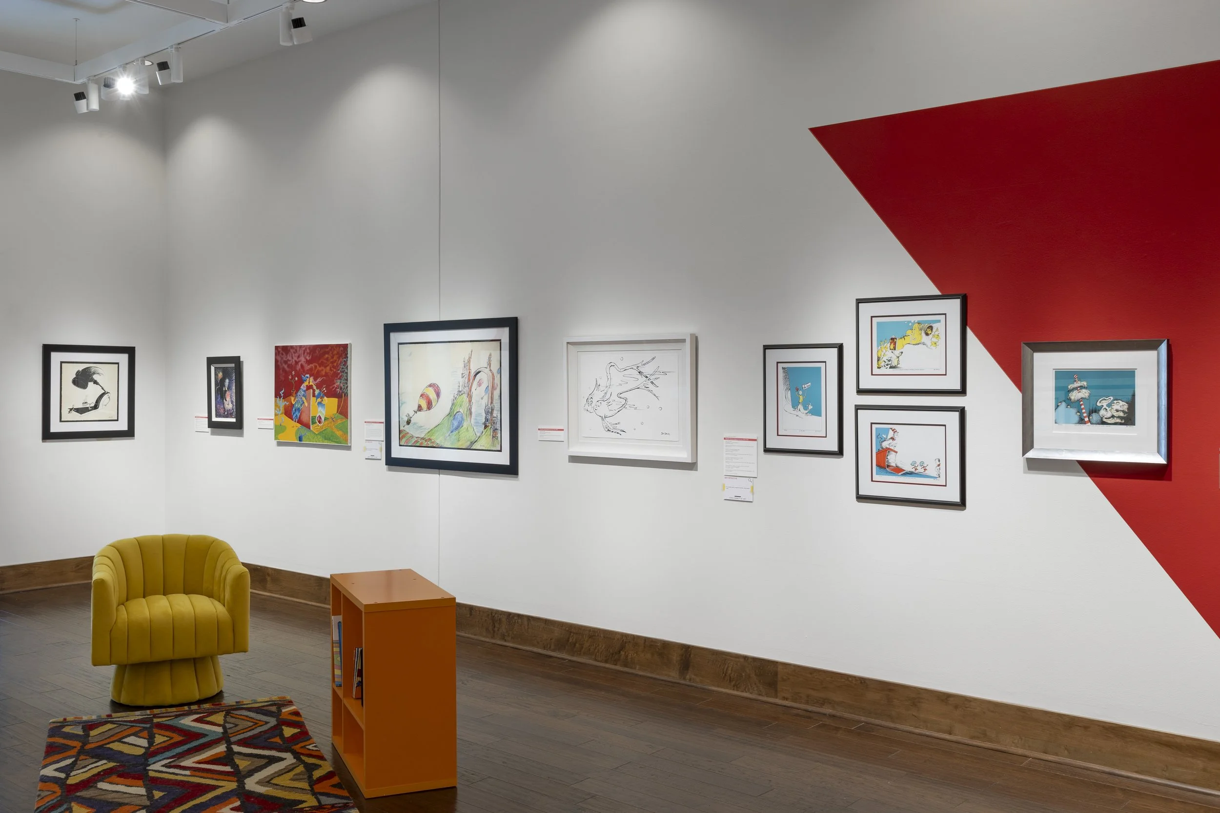  Installation View,  The Reading Room: From Seuss to Geisel &amp; Back Again  (February 24 - June 9, 2024), Blowing Rock Art &amp; History Museum. Photo: Josh White 