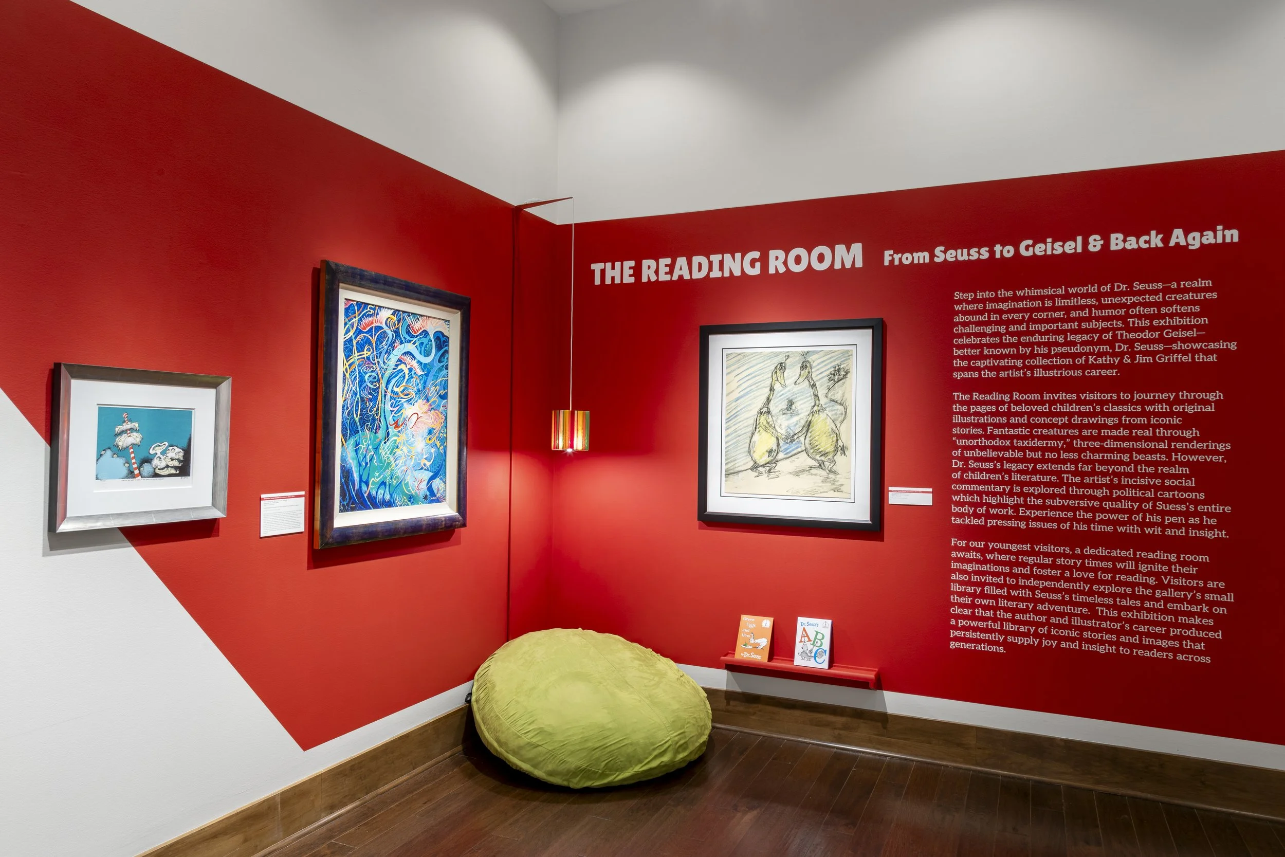  Installation View,  The Reading Room: From Seuss to Geisel &amp; Back Again  (February 24 - June 9, 2024), Blowing Rock Art &amp; History Museum. Photo: Josh White 