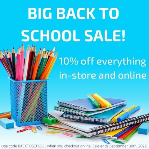 Don&rsquo;t forget our September Back to School sale! Make the most of this chance to stock up on all your essentials with 10% off all product in store and online - and yes, we mean all of it! Use code BACKTOSCHOOL when you check out. #smallbusiness 