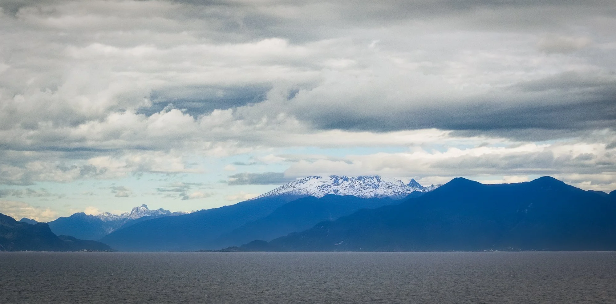 View from the balcony of my stateroom, leaving Puerto Montt, Chile.