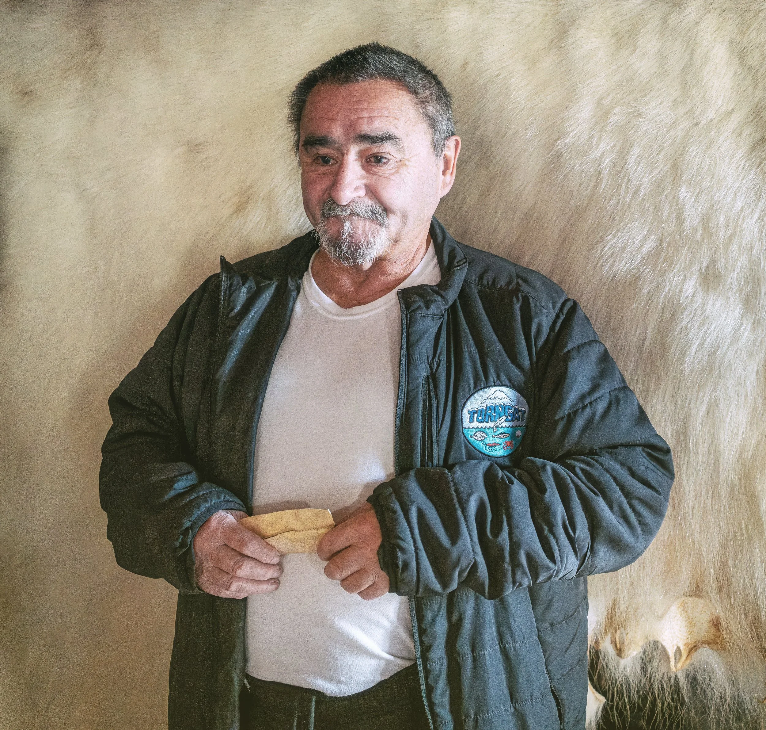 This gentleman welcomed us to his shed and talked about things important to him and his wife, such as building a kayak and skinnng seal skins, Hopedale inhabitants practice subsistence living.  