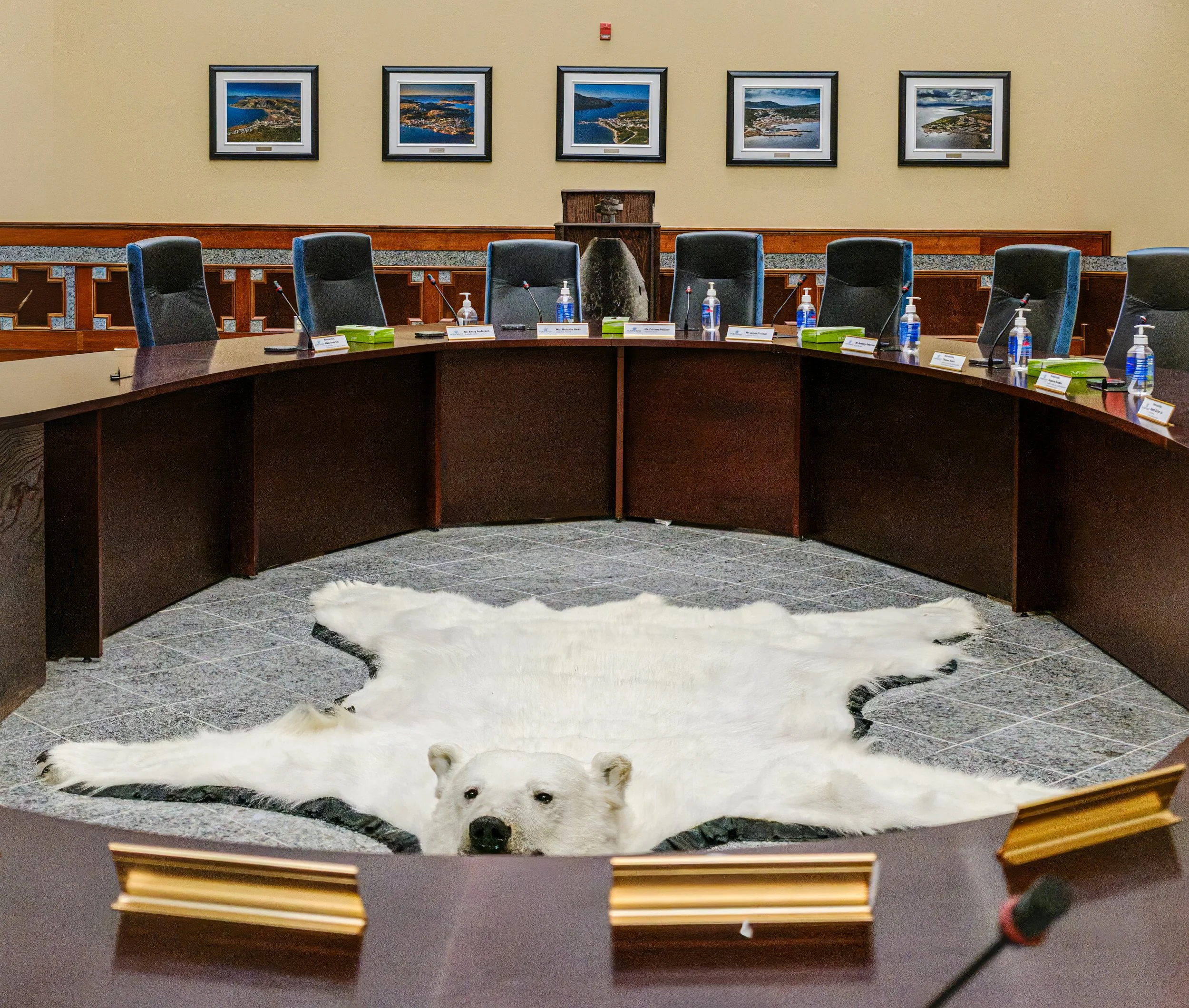 Inside the Assembly Building.  The assembly handles control over Inuit social services, cultural affairs, and natural resources, as well as over Inuit lands and settlement areas.
