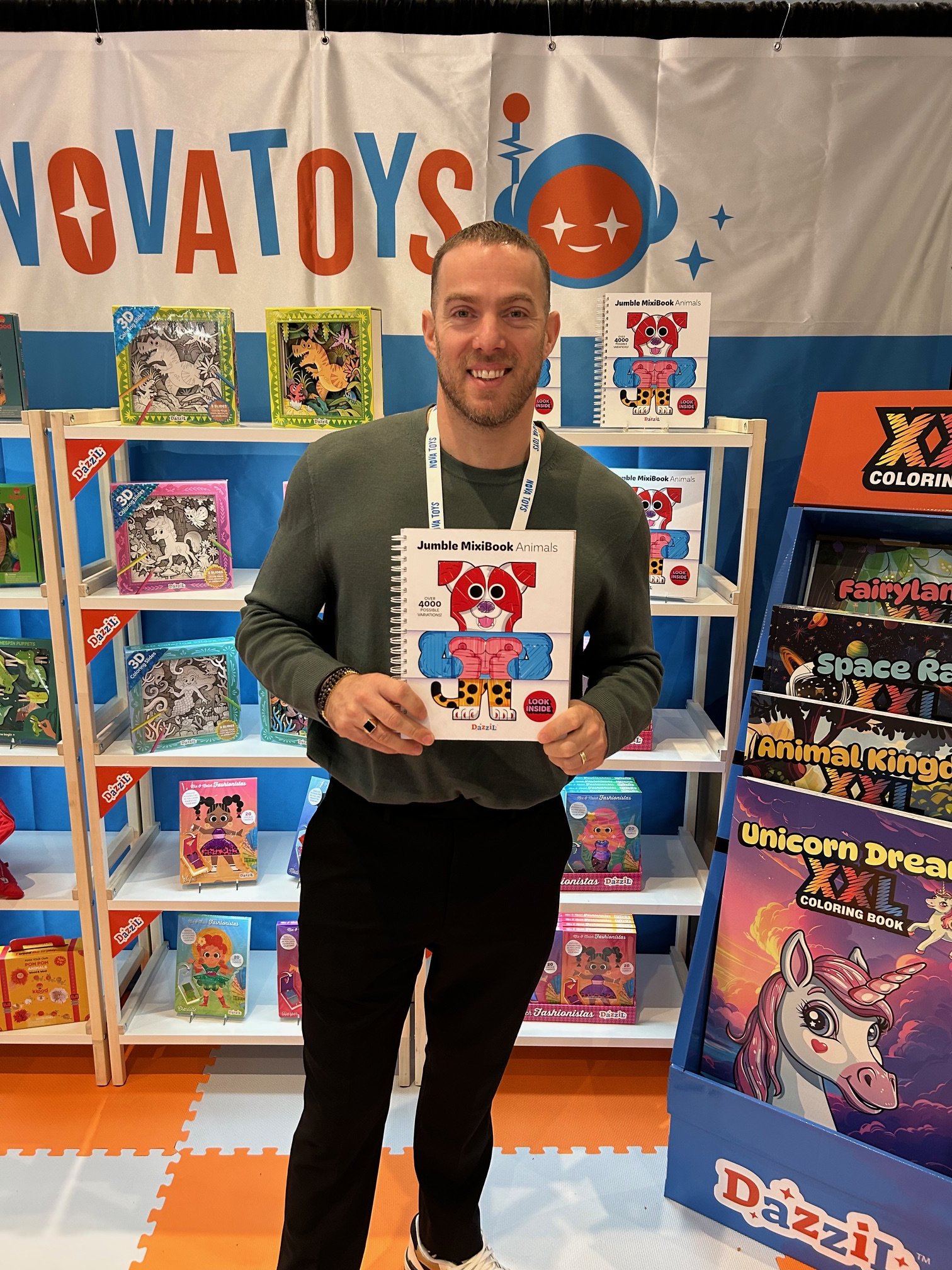 Nadav from Nova Toys with the new Jumble MixiBook Animals coloring book! Judy's favorite too!