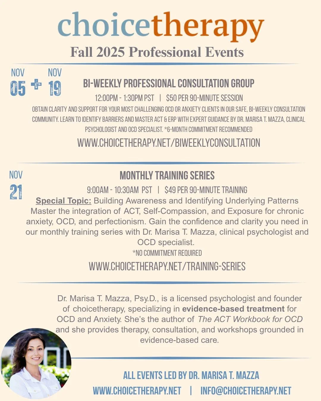 🌟 Grow Your Skills. Connect with Colleagues. Make a Bigger Impact.

Join Dr. Marisa Mazza and fellow clinicians for our evidence-based consultation groups and monthly trainings&mdash;designed to give you practical tools you can use immediately with 