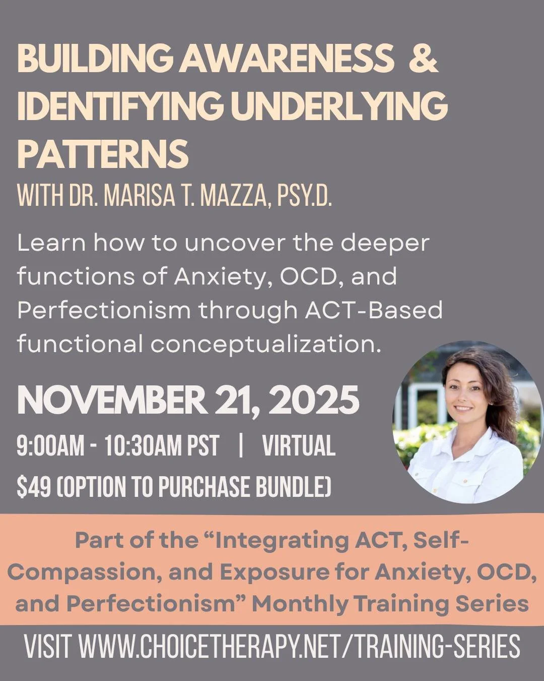 🧠 Ready to strengthen your ability to identify what&rsquo;s really driving your client&rsquo;s anxiety, OCD, or perfectionism?

Join Dr. Marisa Mazza on November 21 (9&ndash;10:30 AM PST) for the next training in the Integrating ACT + ERP Series:
Bu