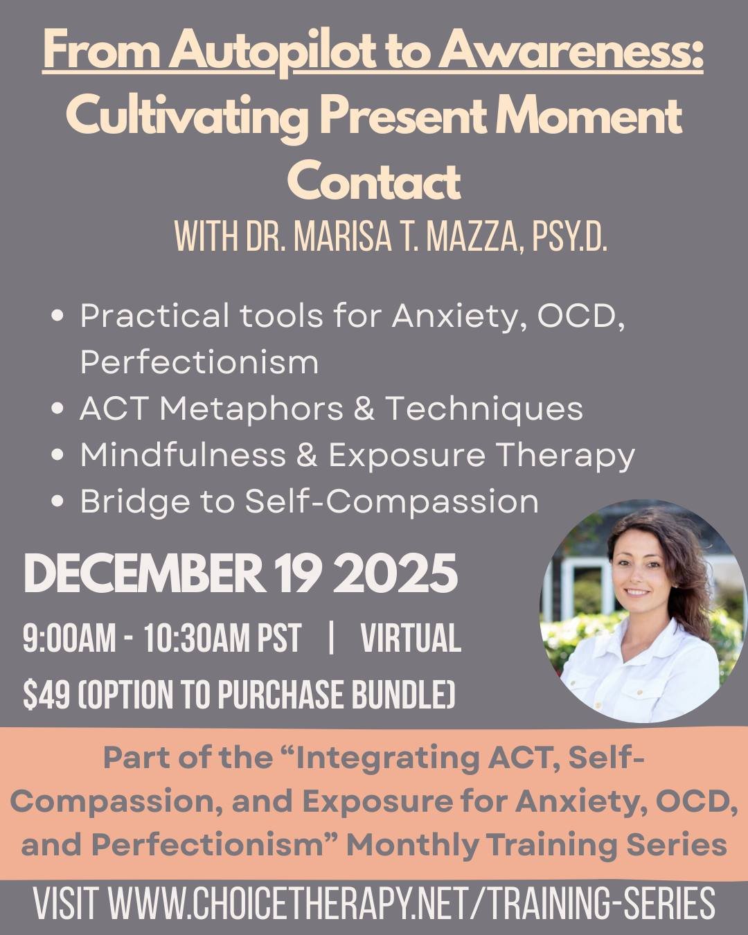 🚨🚨🚨LAST CHANCE to SIGN UP!🚨🚨🚨
🧠 From Autopilot to Awareness: Cultivating Present Moment Contact
Are your clients caught in a loop of worry (future) or judgment (past)? This is your chance to equip them with the essential skill that truly fuels