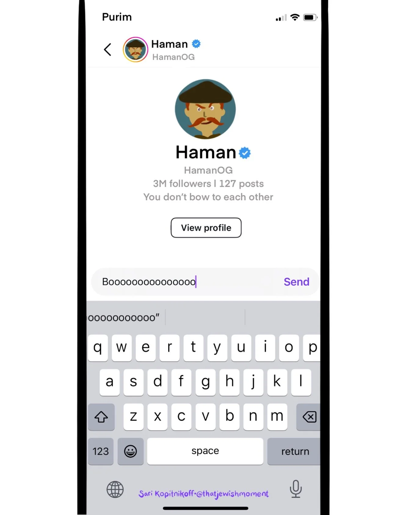 Anyone know if he checks his message requests? Happy Purim! 🙃 #jewish #purim #haman #megillah