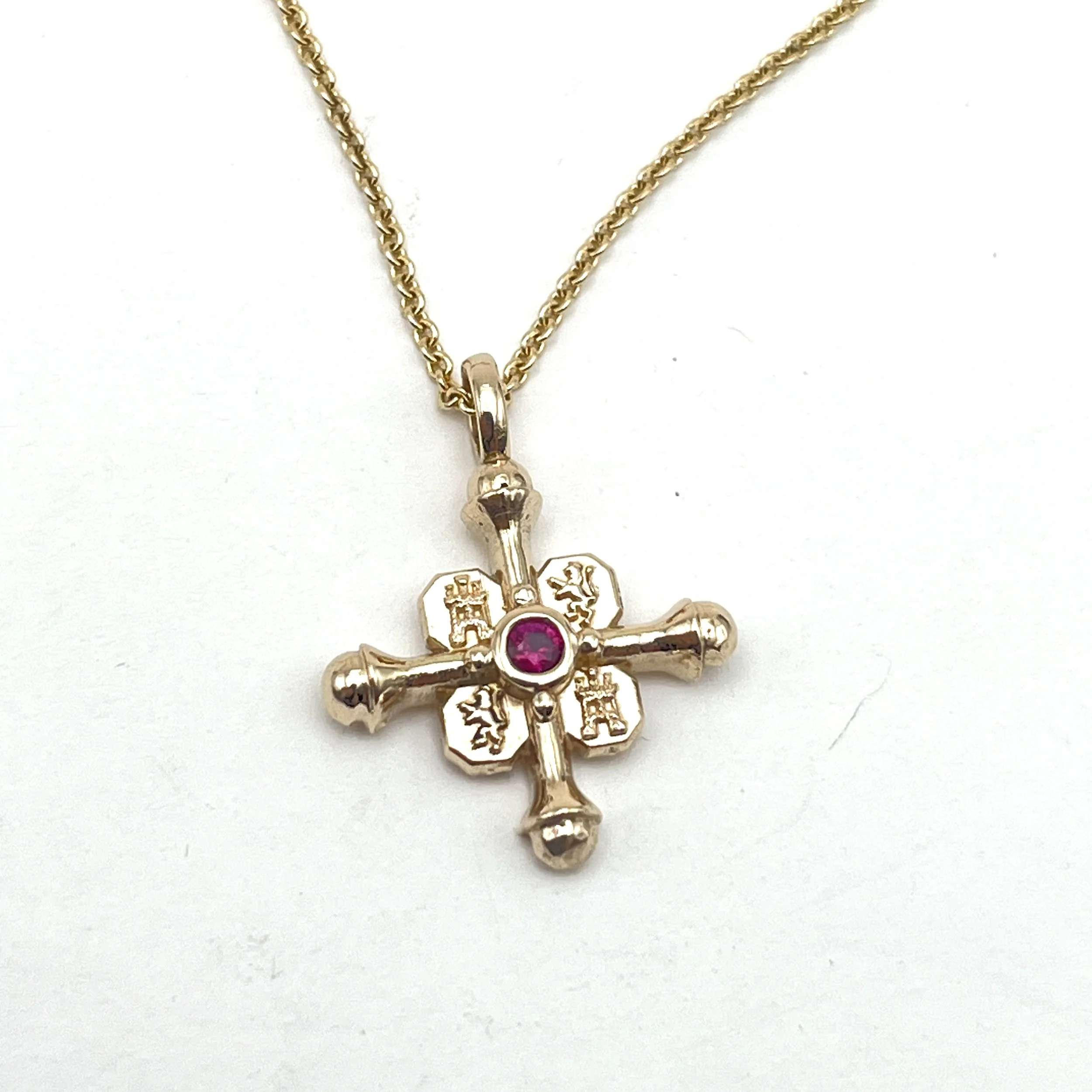 Pendant  small "Cross of the Concepcion"  with ruby 14k  #82245