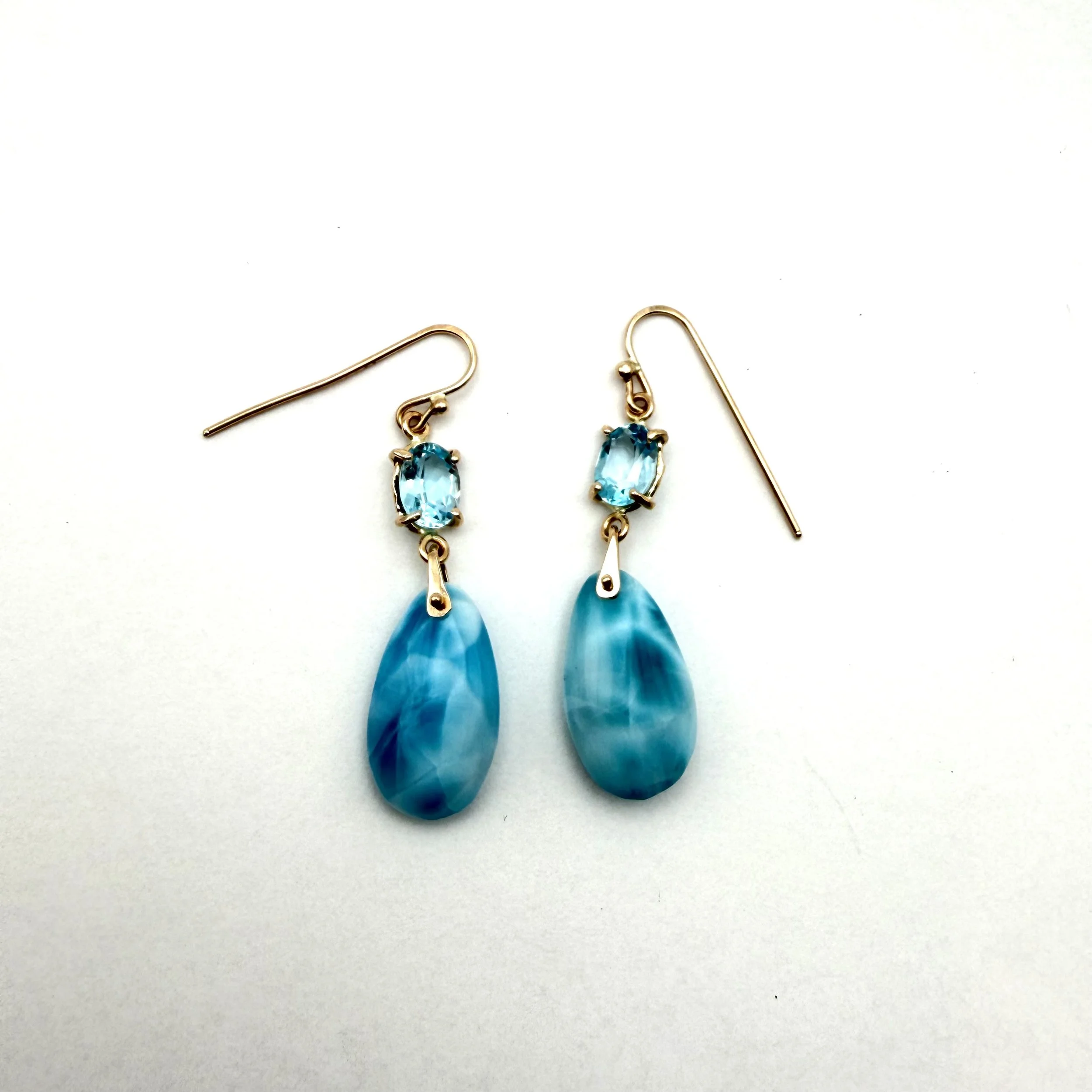 Earrings Larimar and Blue Topaz  Drops 14k  #82392