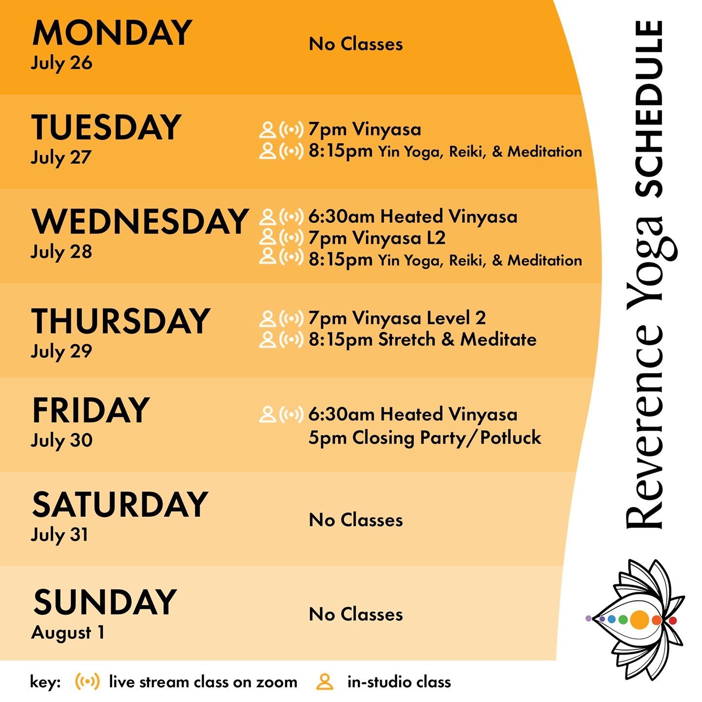 This is Reverence Yoga La Jolla's FINAL week and last chance to use unused classes on your account! Join us on Friday morning for our final class and Friday evening for our potluck closing party. Email us with any questions! Thank you, community, it'