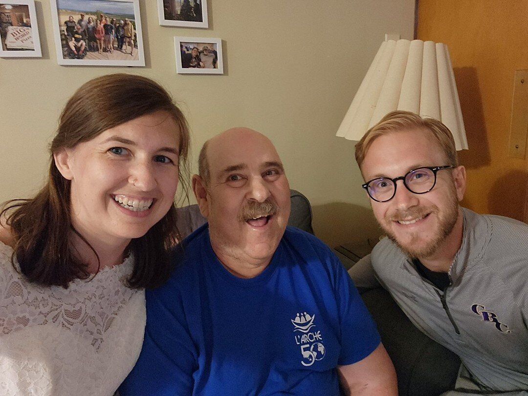 St. James House recently had a visit from newlyweds Madeline and Mike! Madeline and Richard have been longtime friends, so when Richard was unable to attend their wedding earlier this Summer, Madeline and Mike brought the celebration to our L'Arche h
