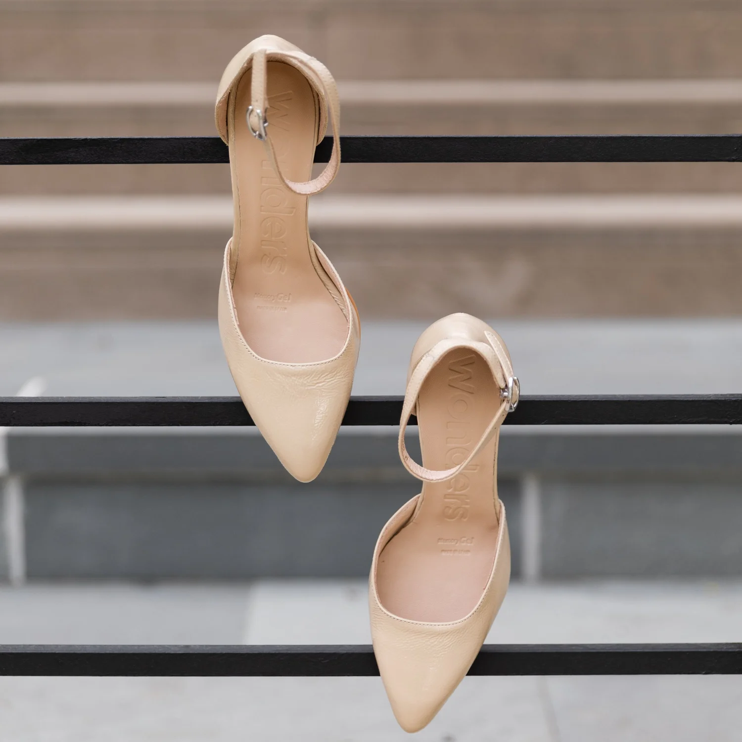 beige dress heels Larch Beige Patent Block Heels – Delicious Shoes main image 1