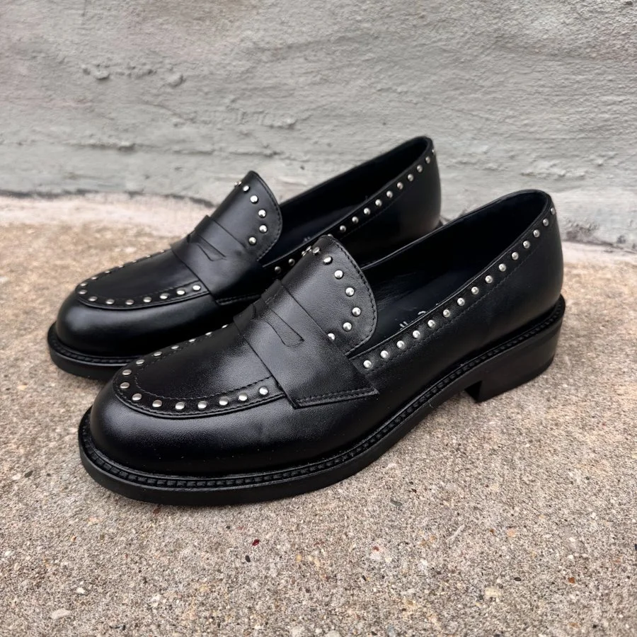 Black Leather Studded Loafers